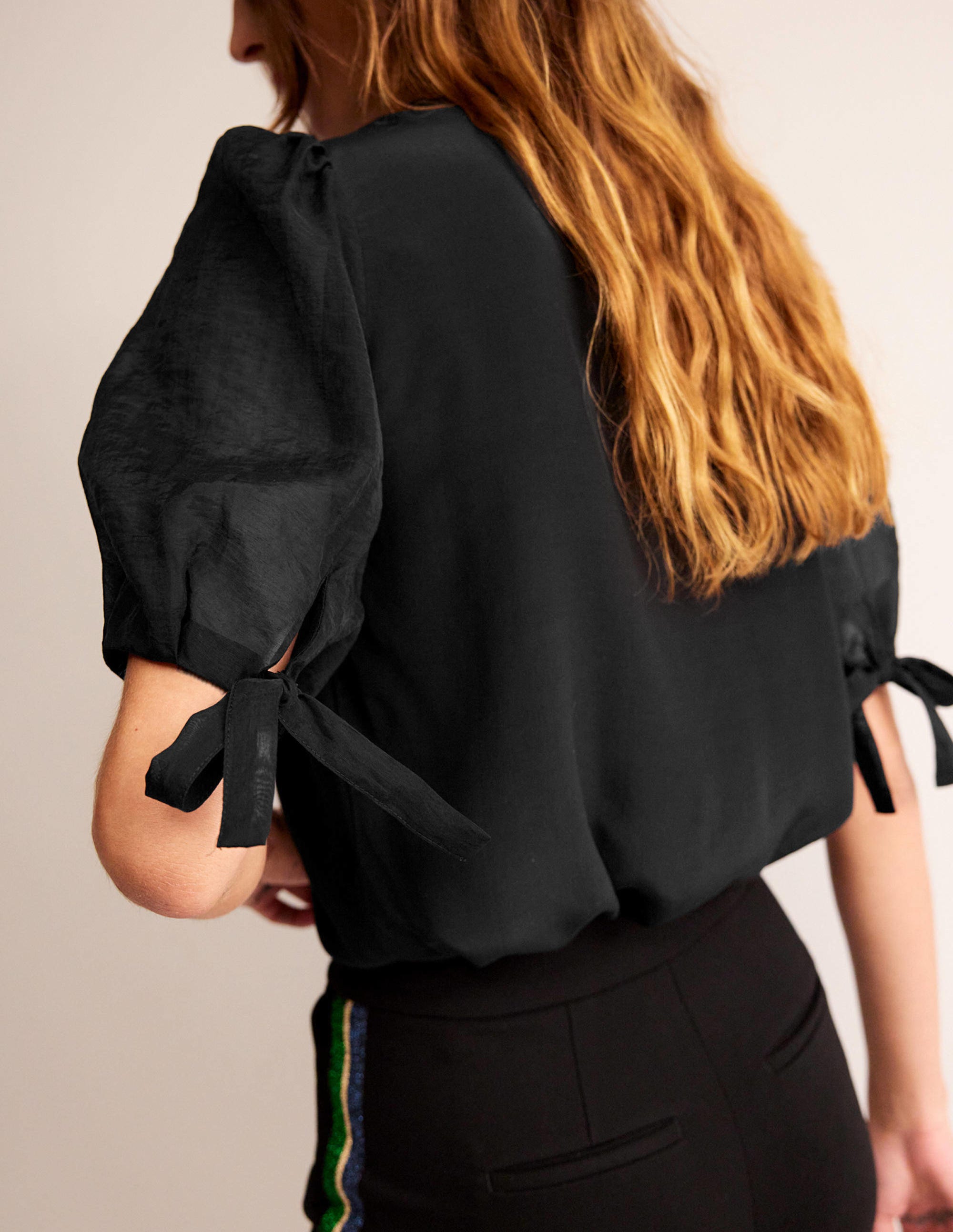 Organza Puff-Sleeve Top-Black - Image 2