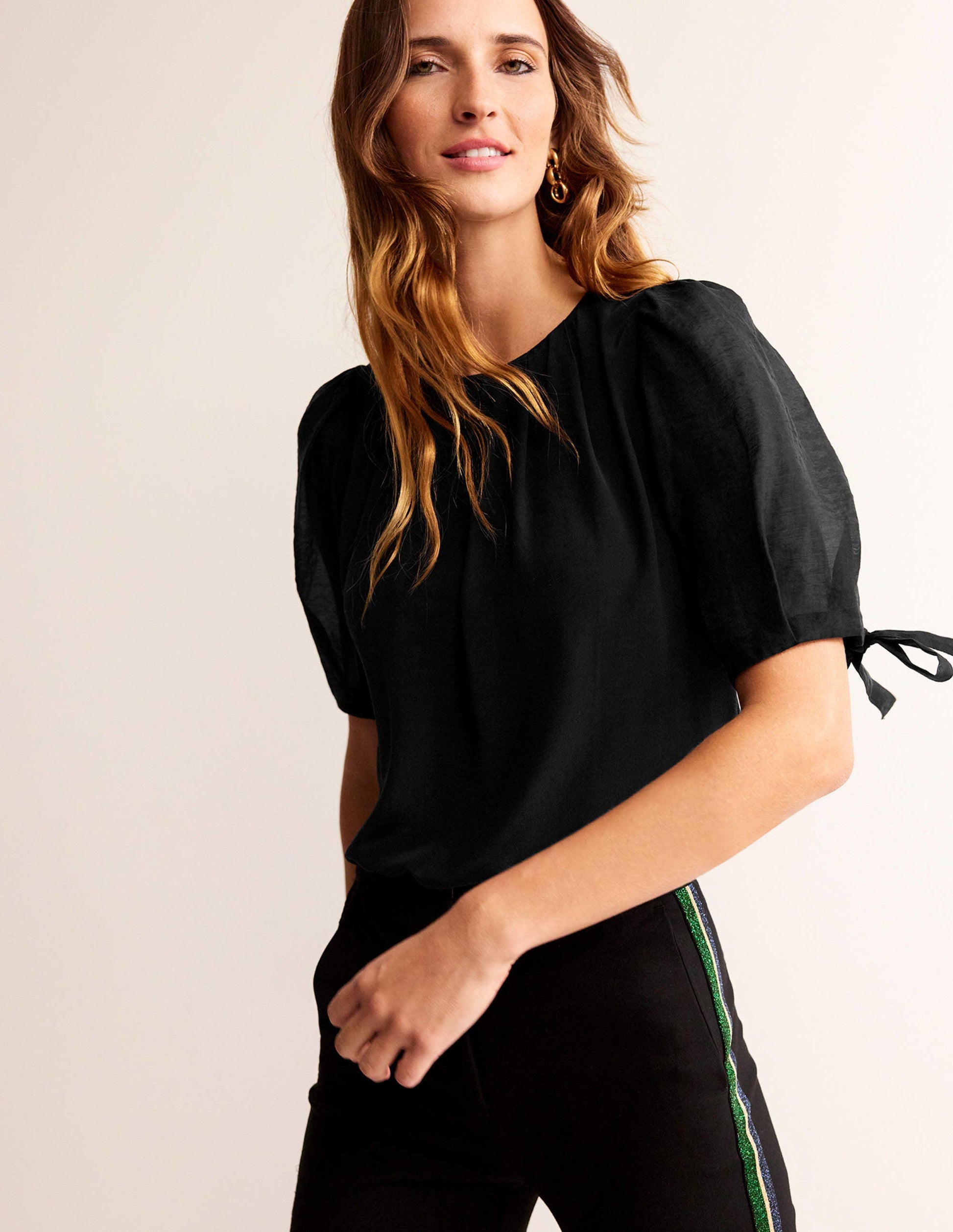 Organza Puff-Sleeve Top-Black-4