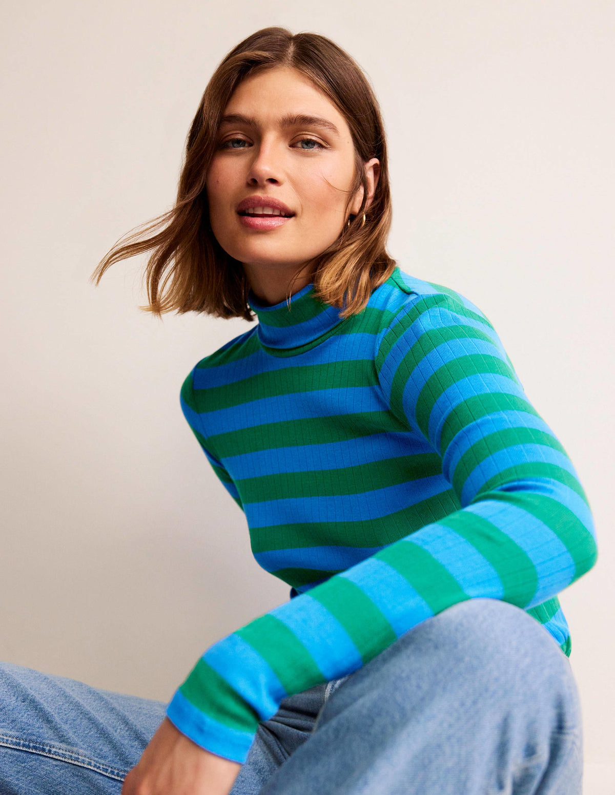 Anna Rib Roll Neck Top-Bright Cobalt, Veridian Green - Image 1