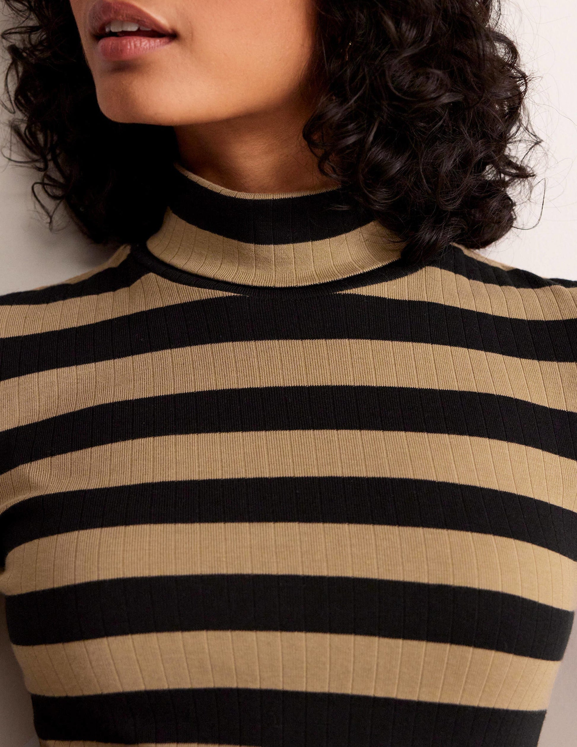 Anna Rib Roll Neck Top-Camel, Black-2