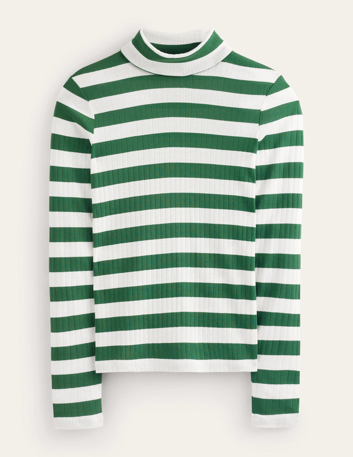 Anna Rib Roll Neck Top-Amazon Green, Ivory - Image 6