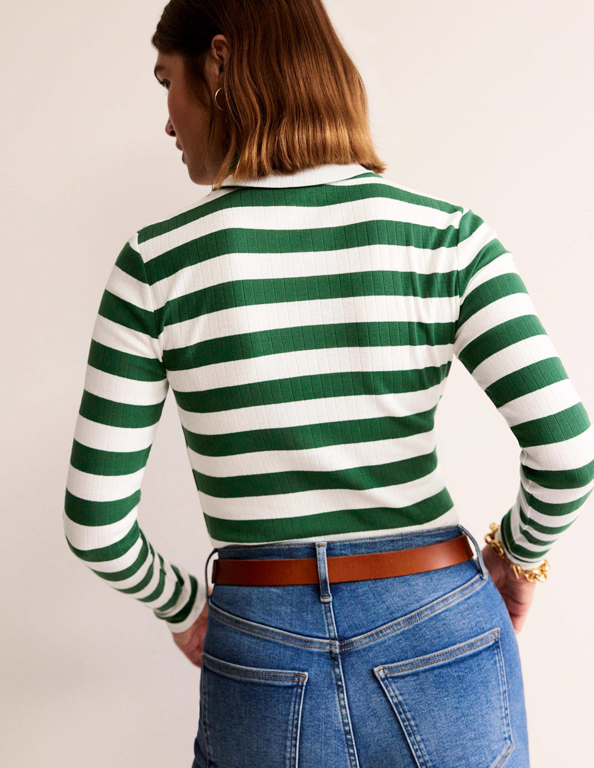 Anna Rib Roll Neck Top-Amazon Green, Ivory - Image 3