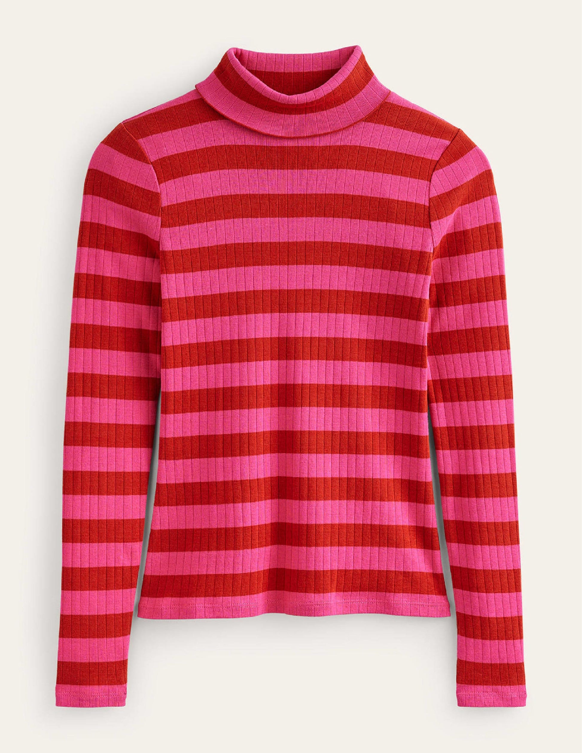 Anna Rib Roll Neck Top-Bright Rust, Vibrant Pink-9