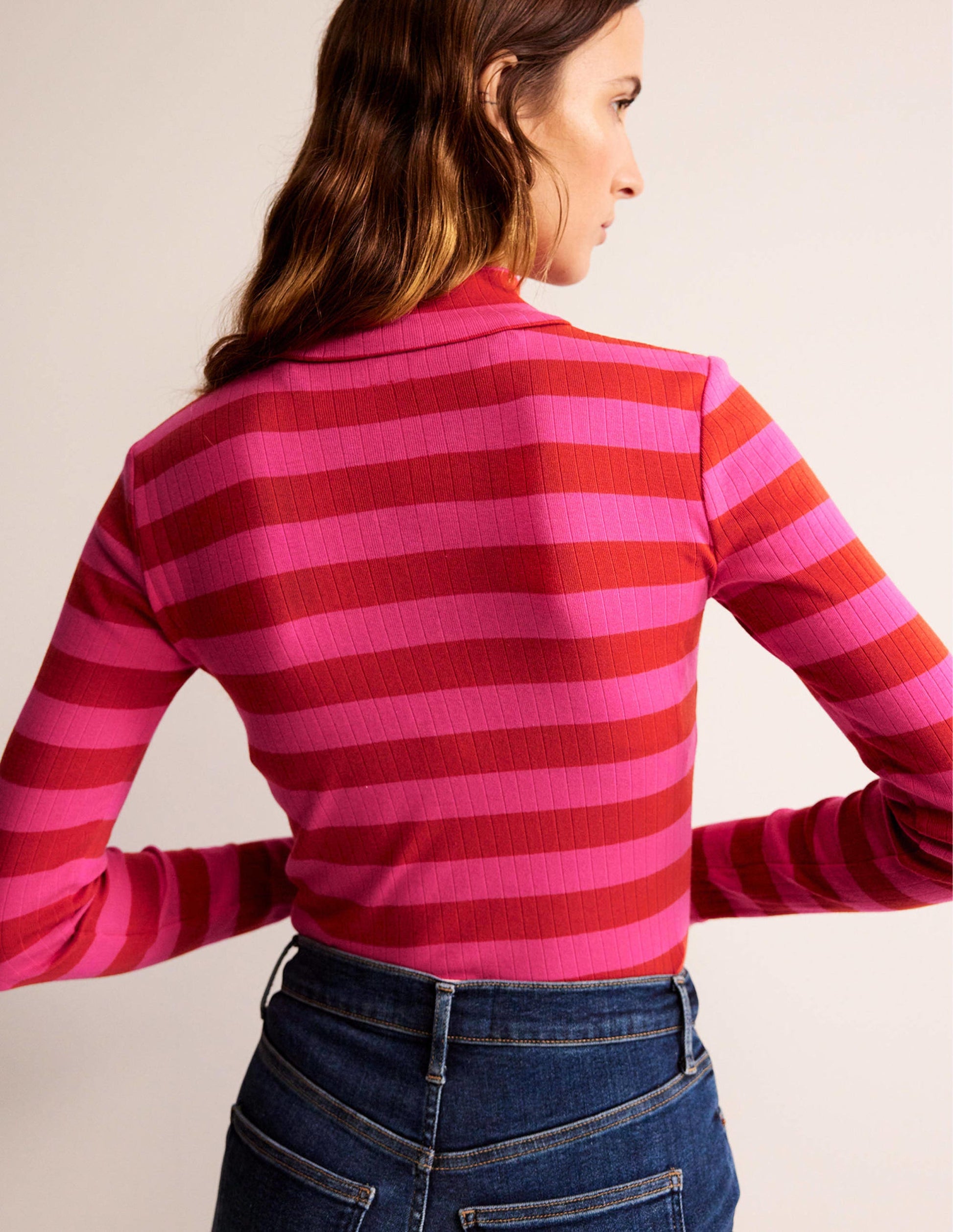 Anna Rib Roll Neck Top-Bright Rust, Vibrant Pink-3