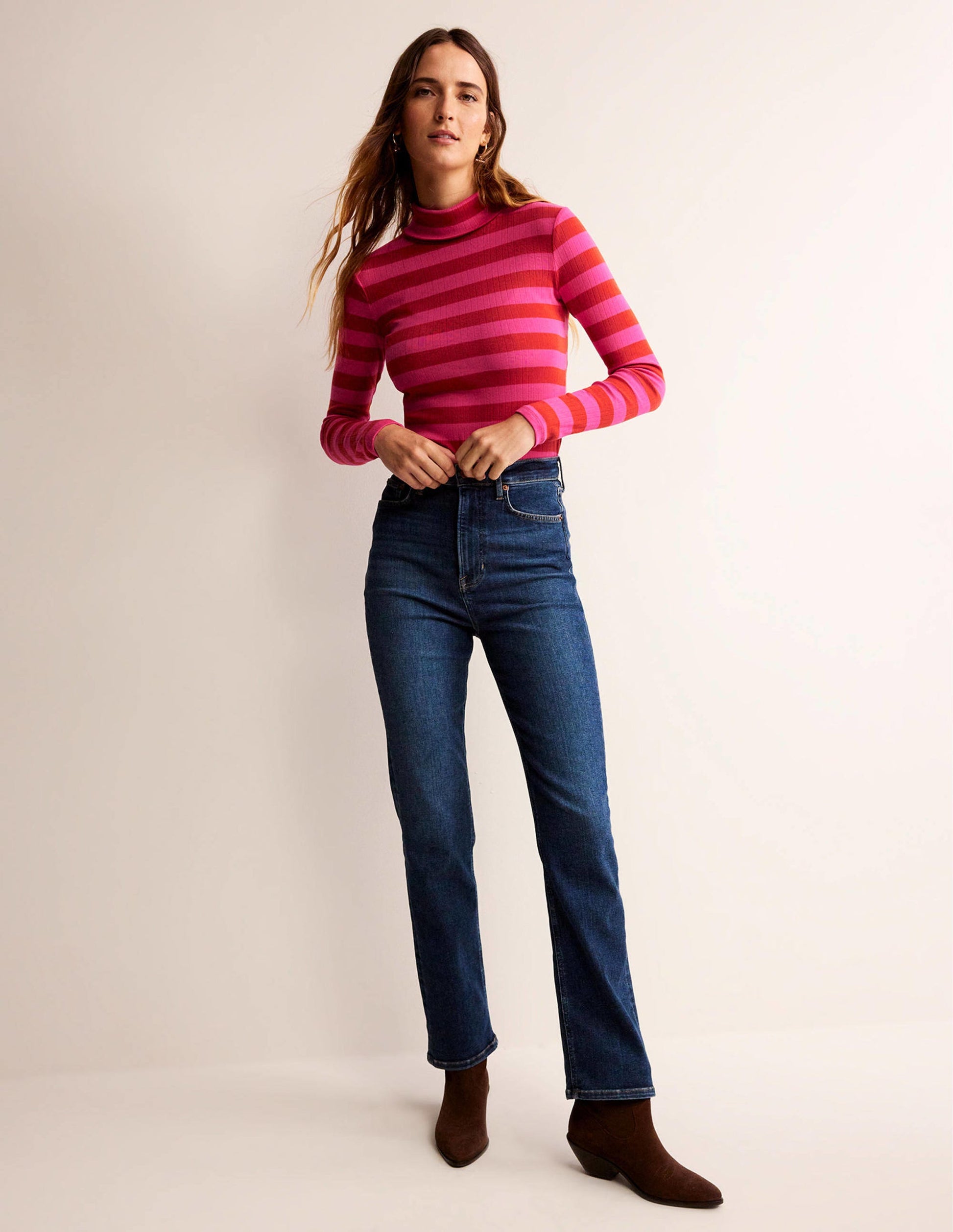 Anna Rib Roll Neck Top-Bright Rust, Vibrant Pink-4