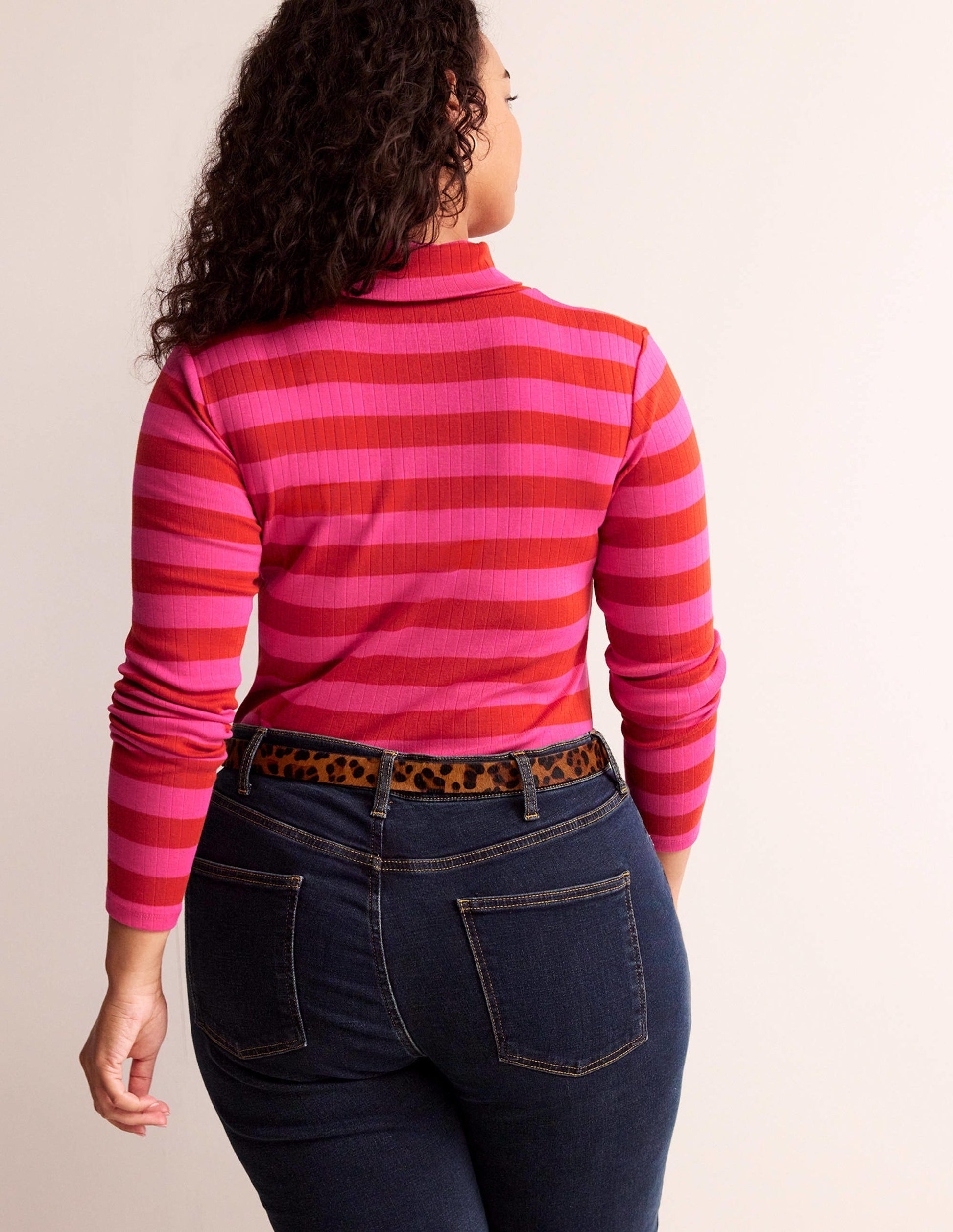 Anna Rib Roll Neck Top-Bright Rust, Vibrant Pink-6