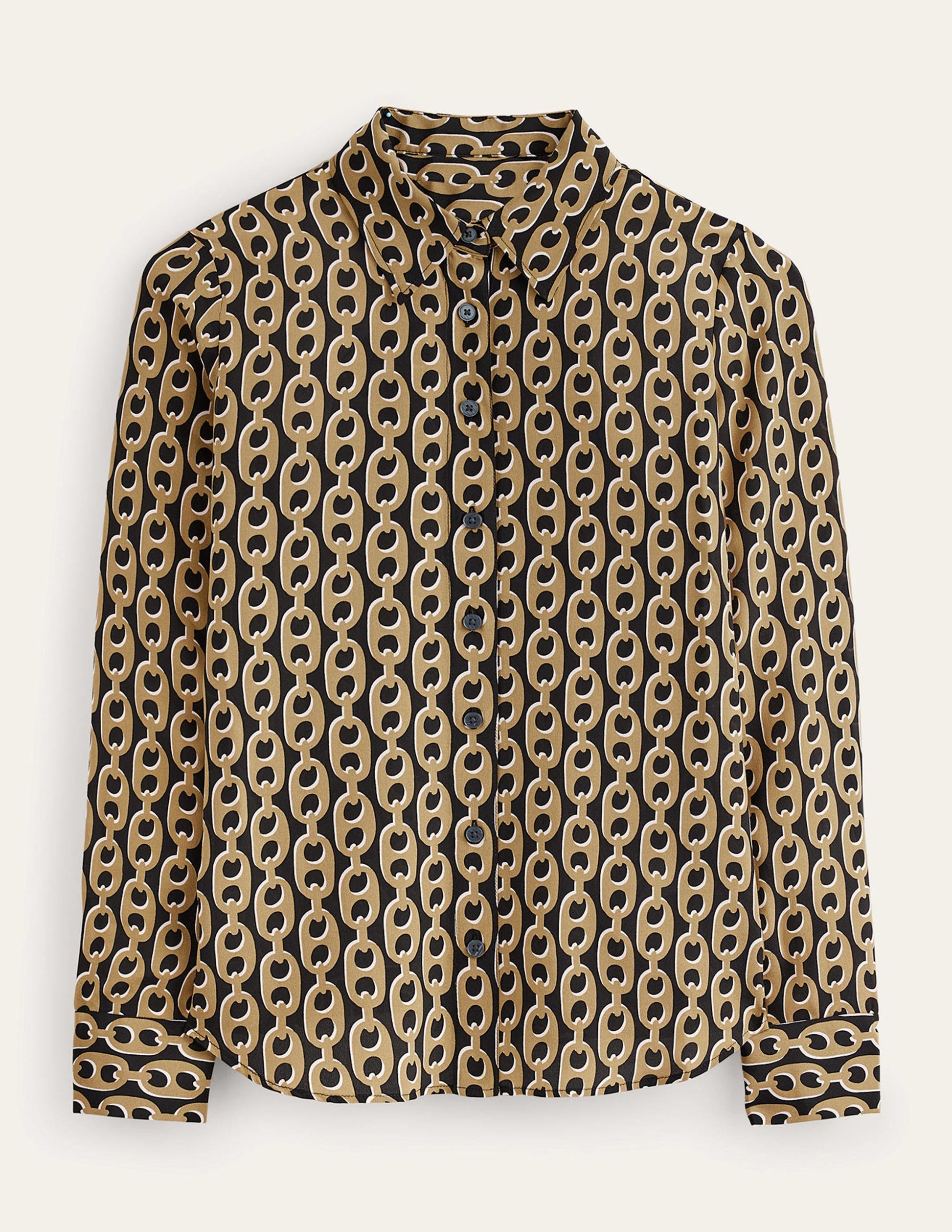 Sienna Silk Shirt-Black, Camel Chain-5