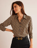 Sienna Silk Shirt-Black, Camel Chain