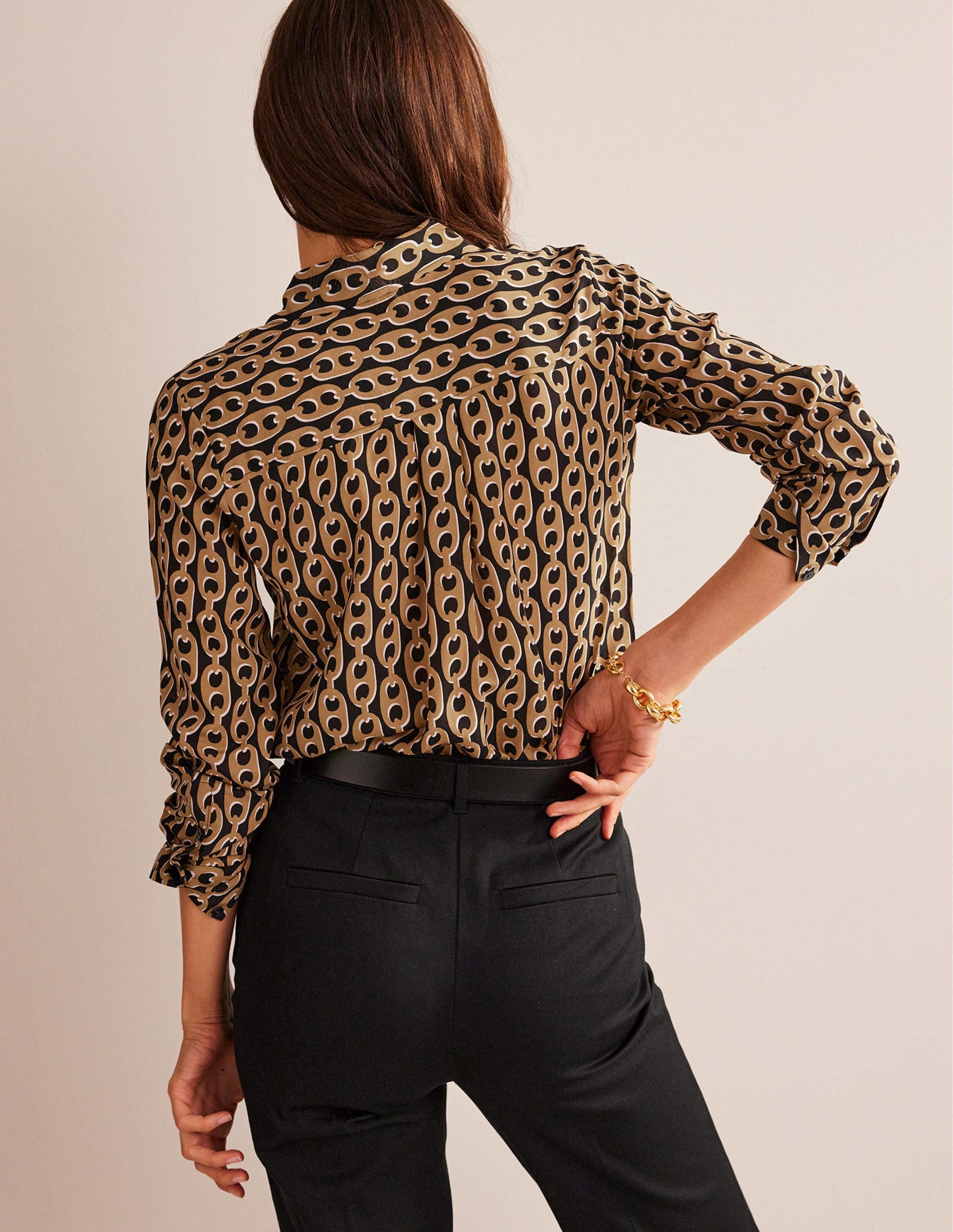 Sienna Silk Shirt-Black, Camel Chain-3