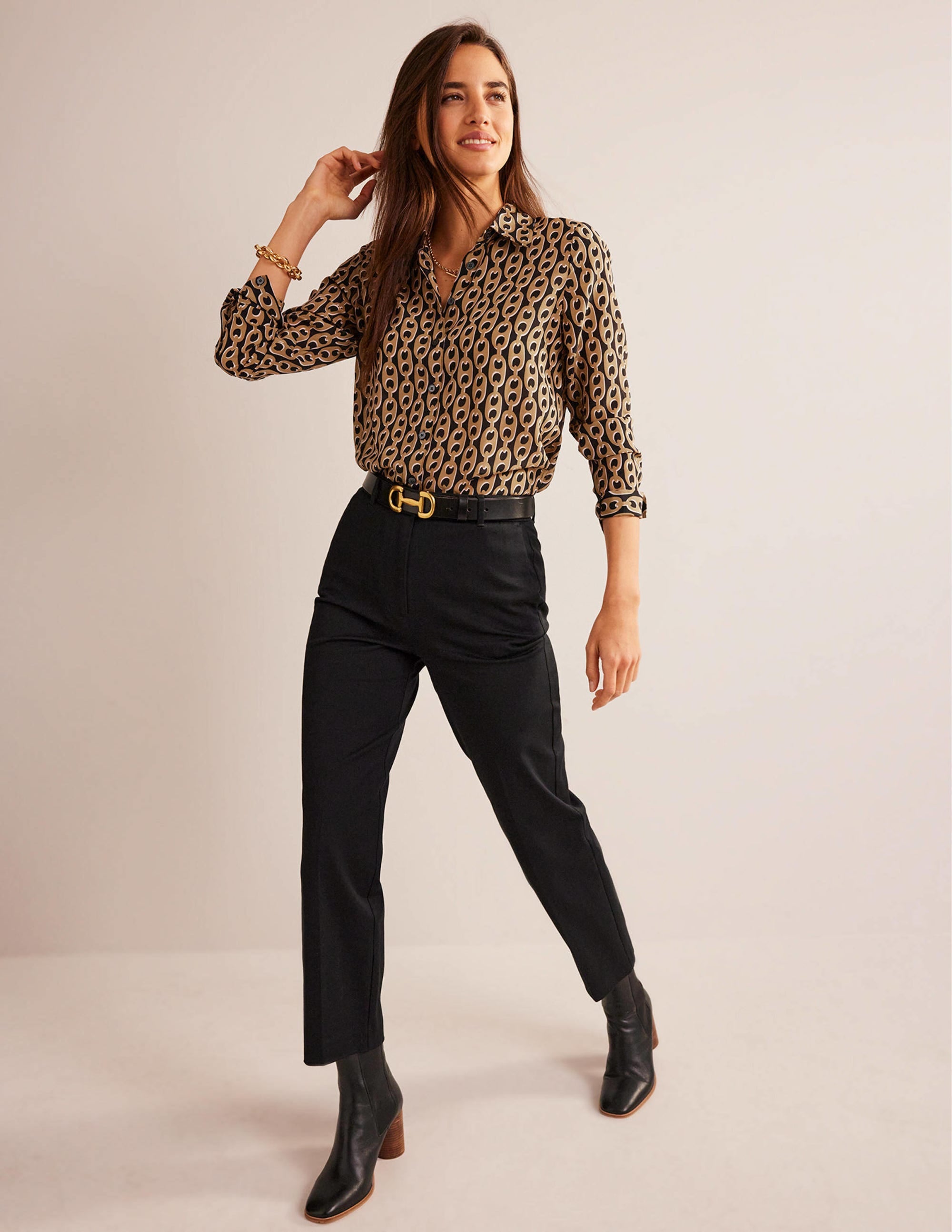 Sienna Silk Shirt-Black, Camel Chain - Image 4