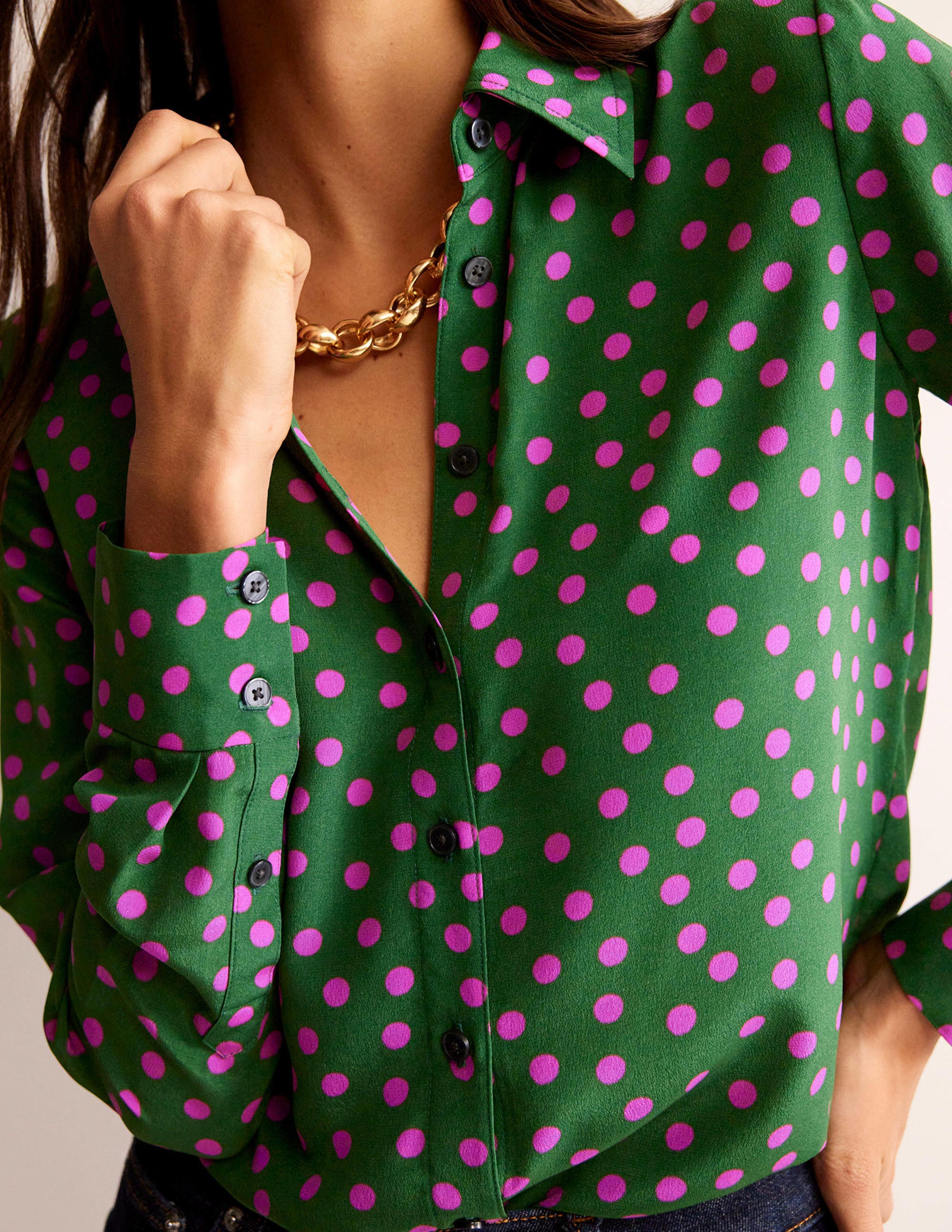 Sienna Silk Shirt-Amazon Green, Dotty Spot - Image 2