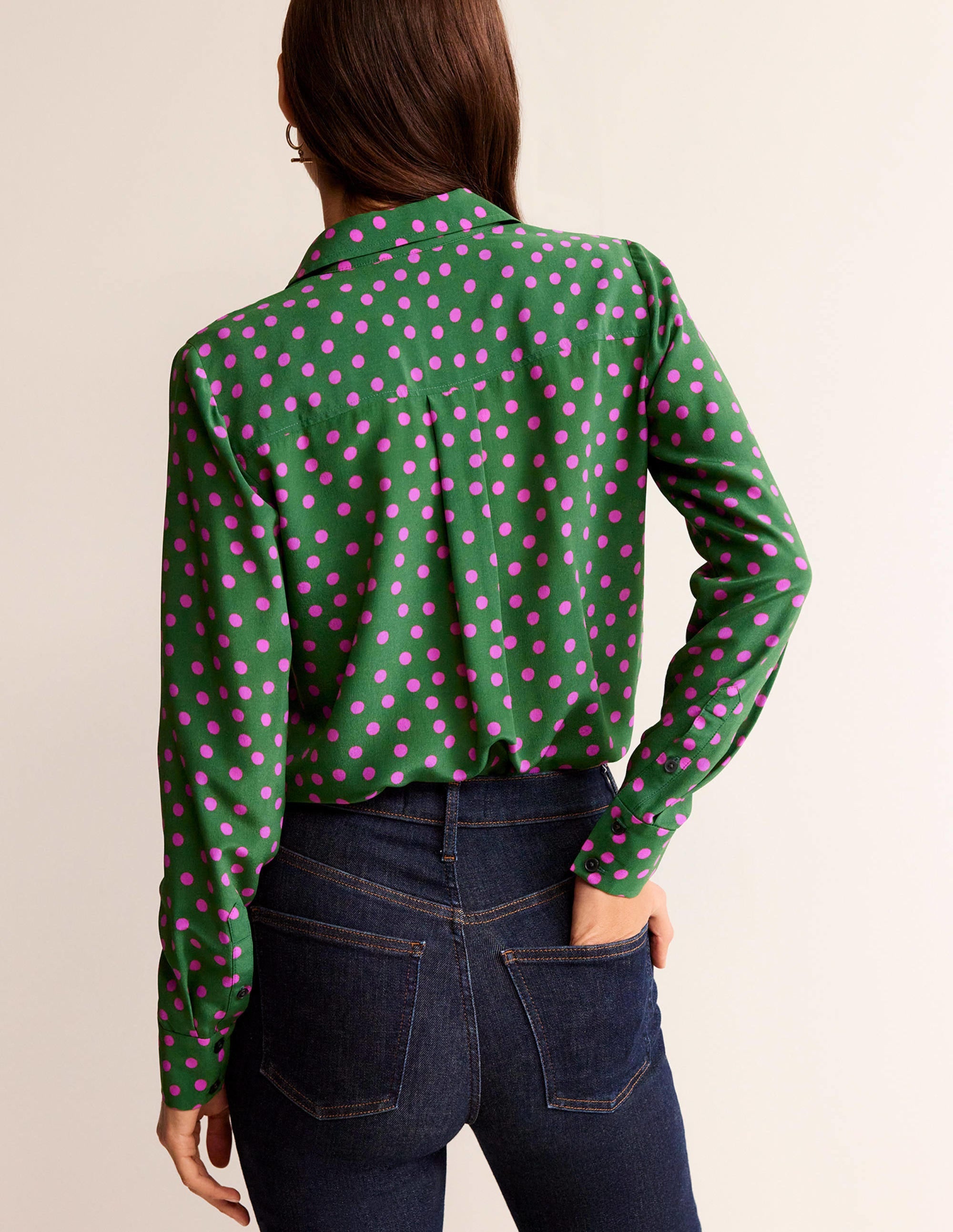 Sienna Silk Shirt-Amazon Green, Dotty Spot - Image 3