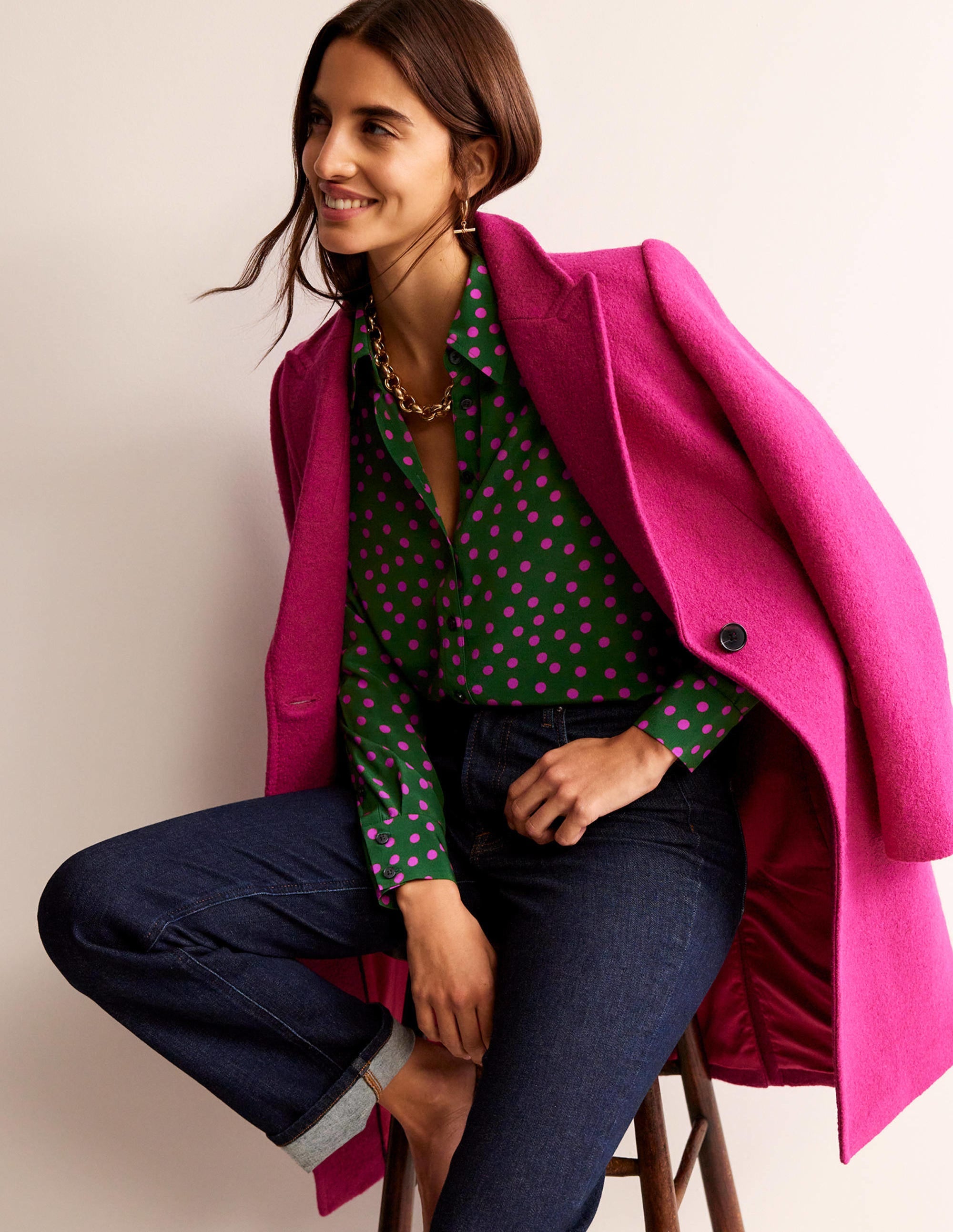 Sienna Silk Shirt-Amazon Green, Dotty Spot - Image 4