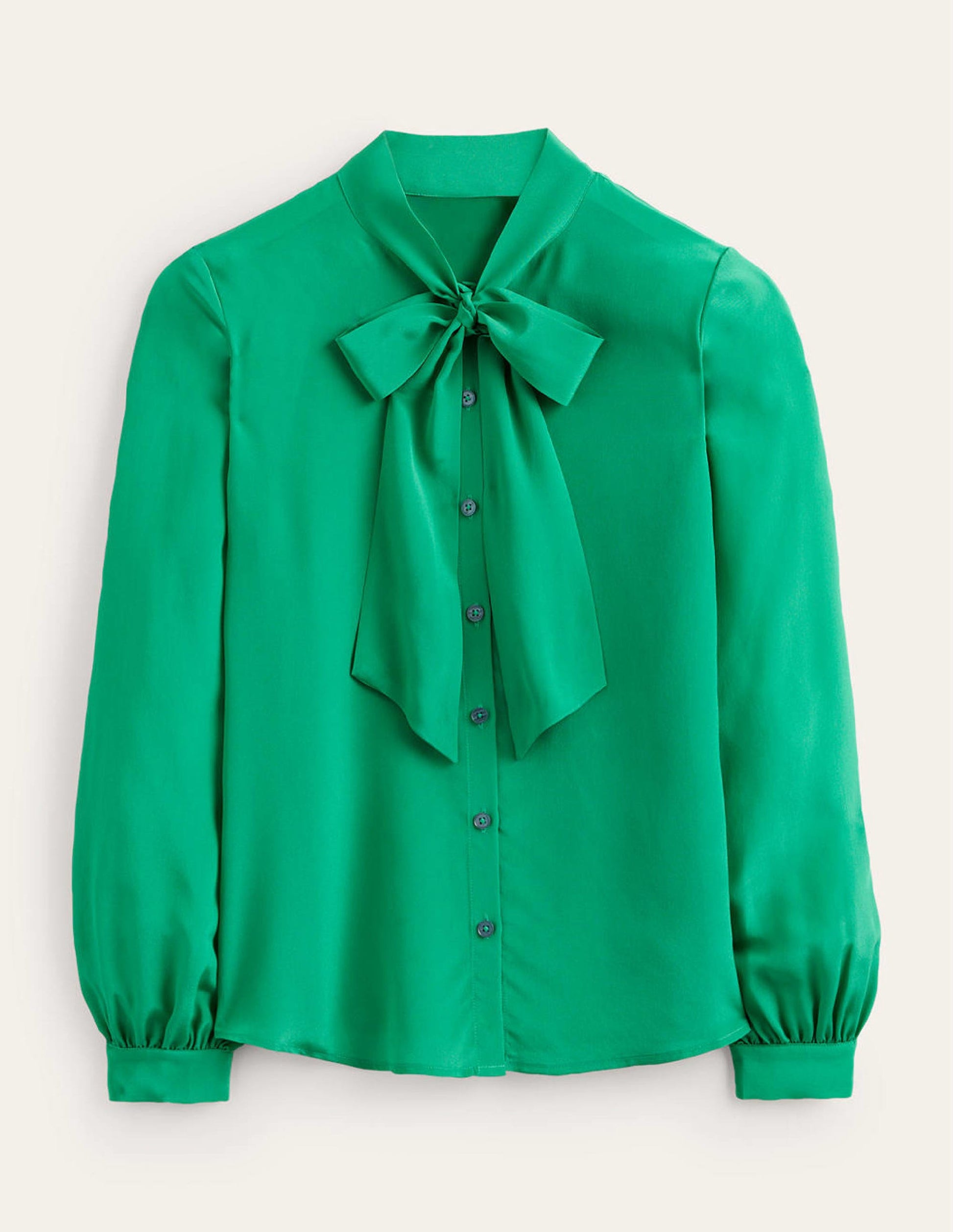 Bow-Neck Button-Down Blouse-Veridian Green-6