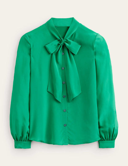 Bow-Neck Button-Down Blouse-Veridian Green-6
