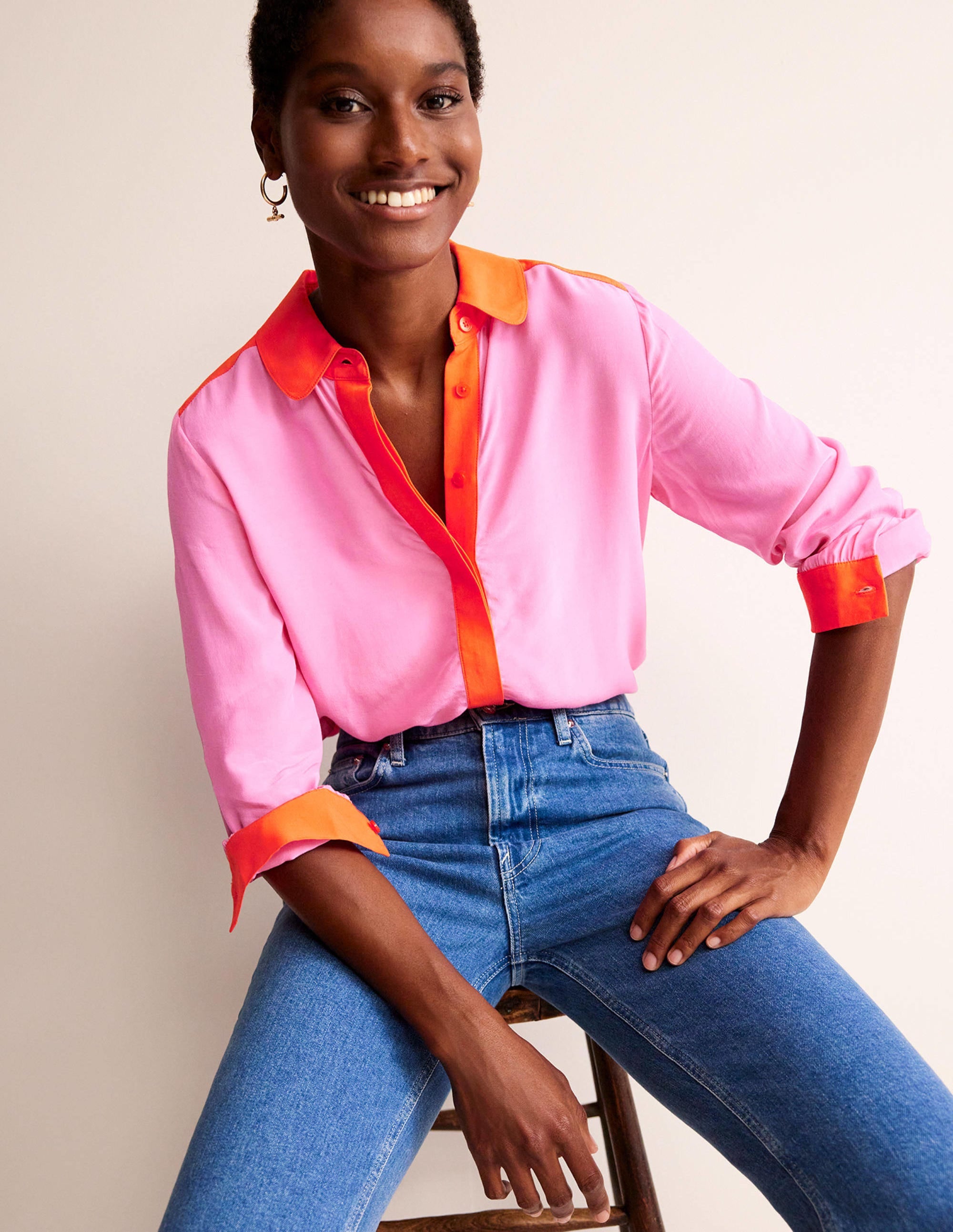 Colour Block Shirt-Pink/Red - Image 1