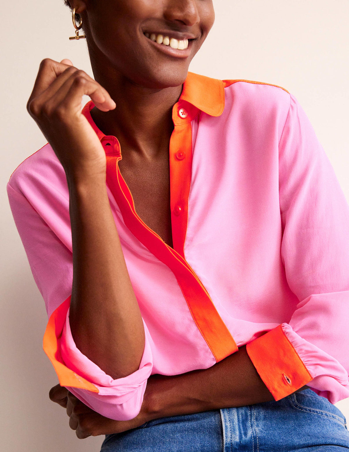 Colour Block Shirt-Pink/Red - Image 2