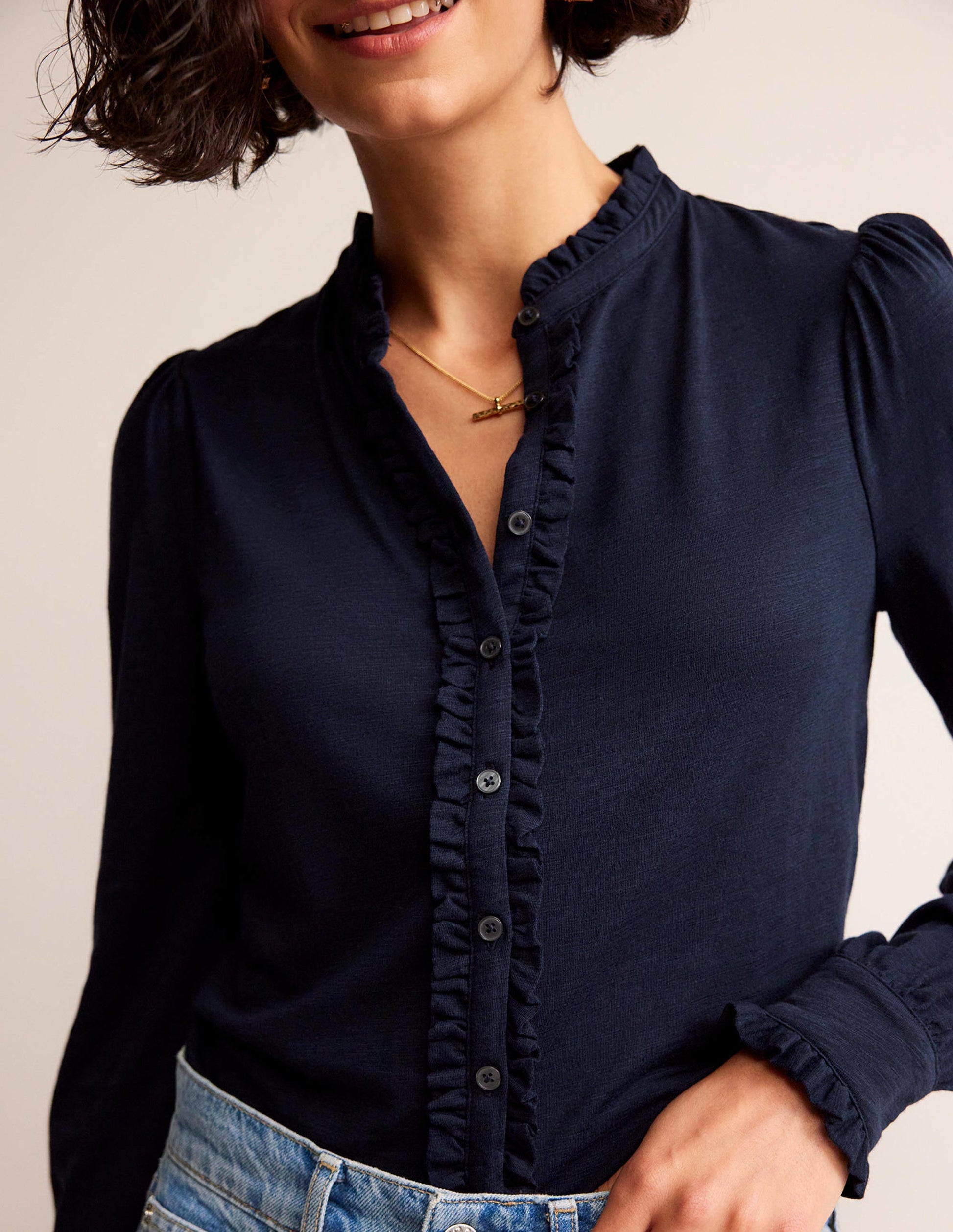 Caroline Jersey Shirt-Navy-2