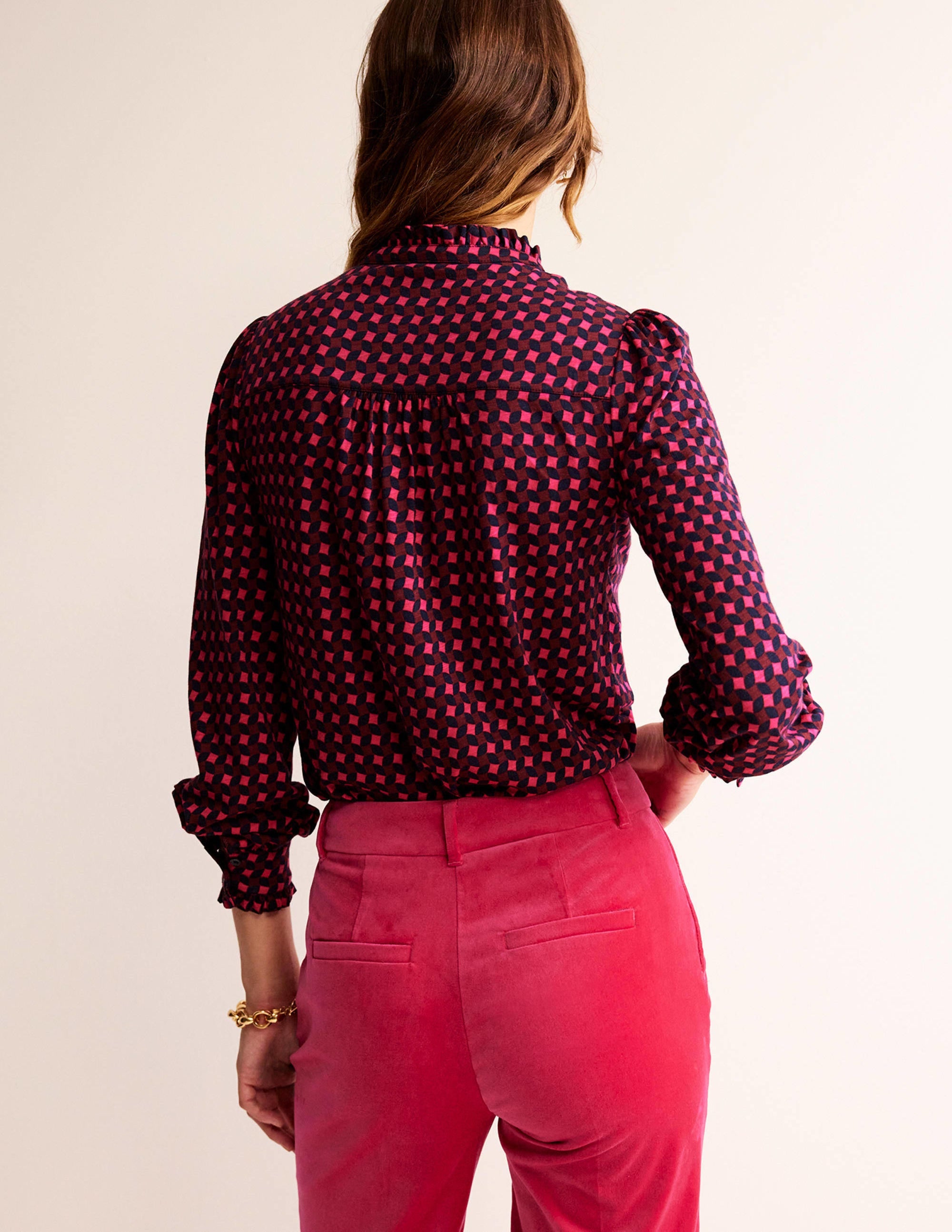 Caroline Jersey Shirt-Vibrant Pink, Abstract Diamond - Image 3