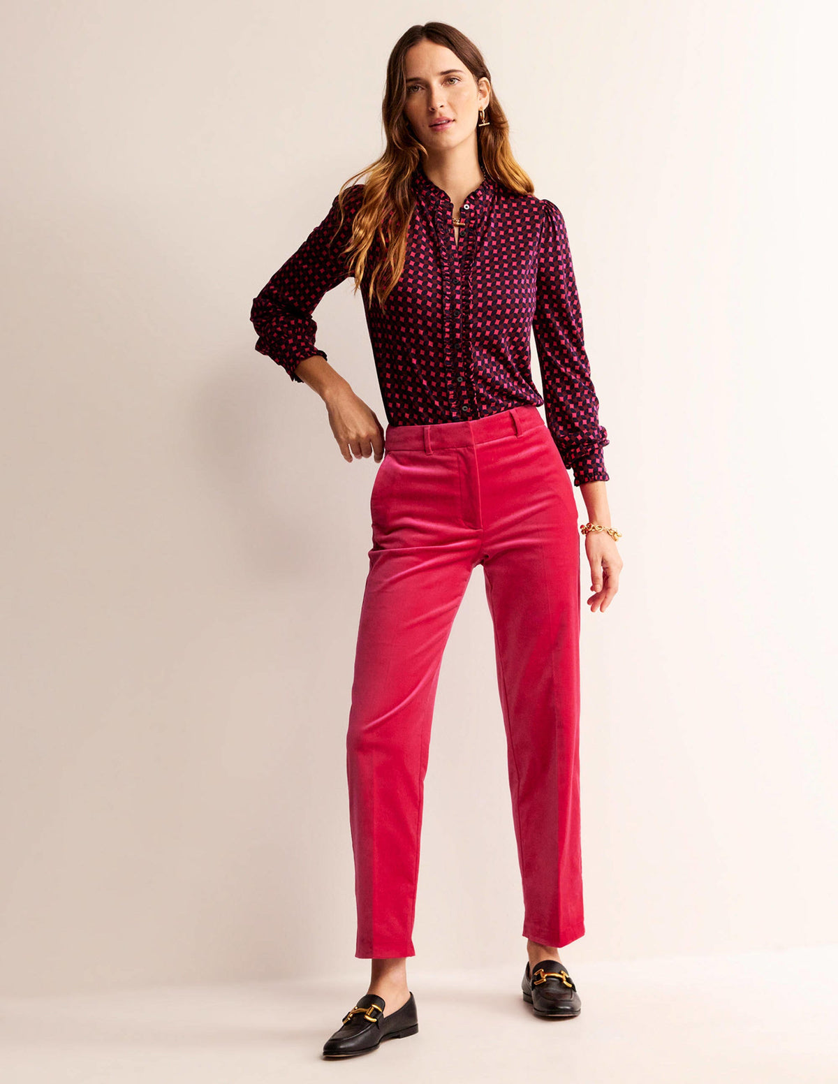 Caroline Jersey Shirt-Vibrant Pink, Abstract Diamond - Image 4