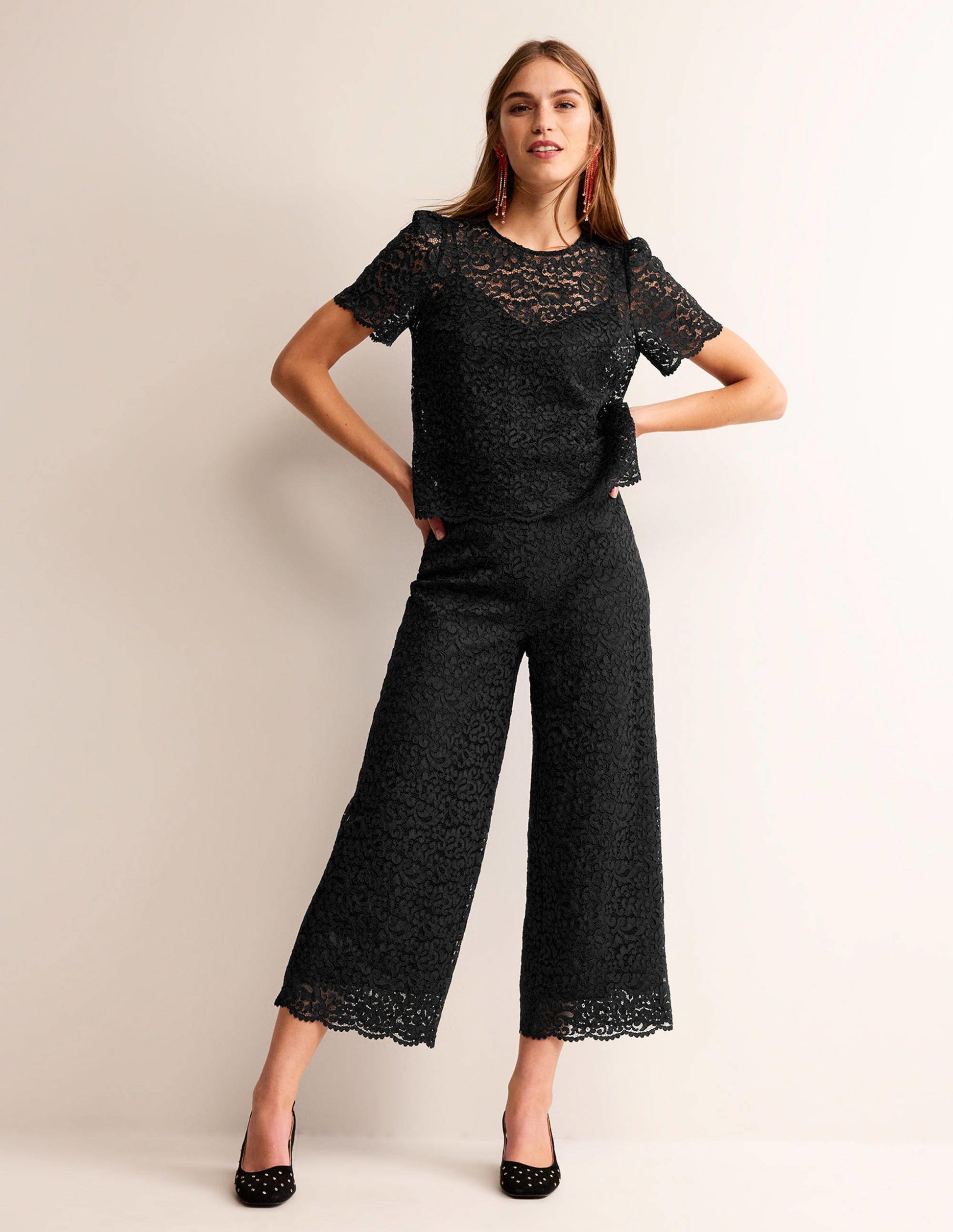 Lace Co-ord T-Shirt-Black-4