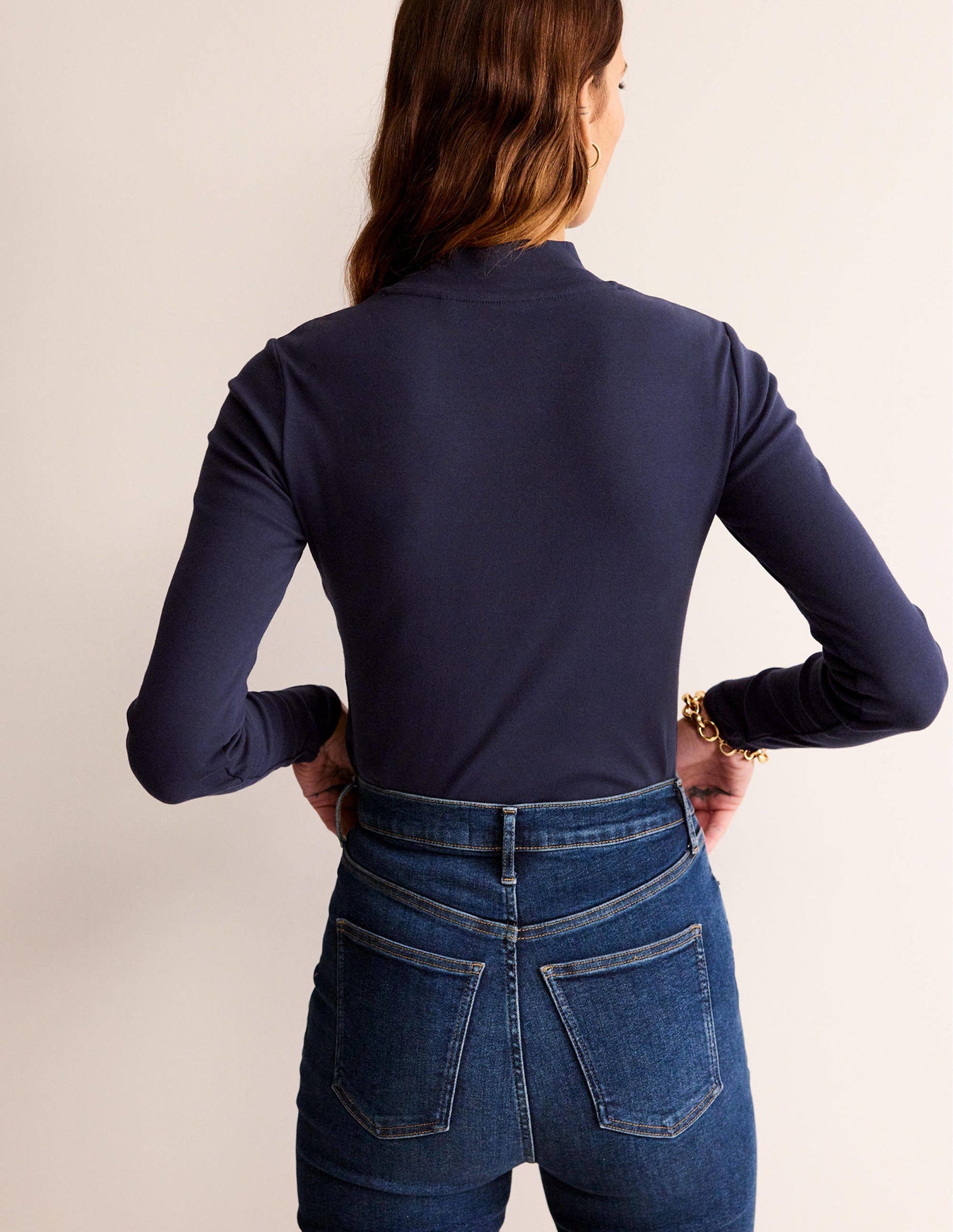Essential High Neck Jersey Top-Navy-3