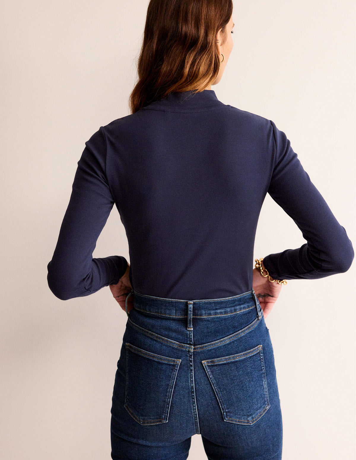 Essential High Neck Jersey Top-Navy - Image 3