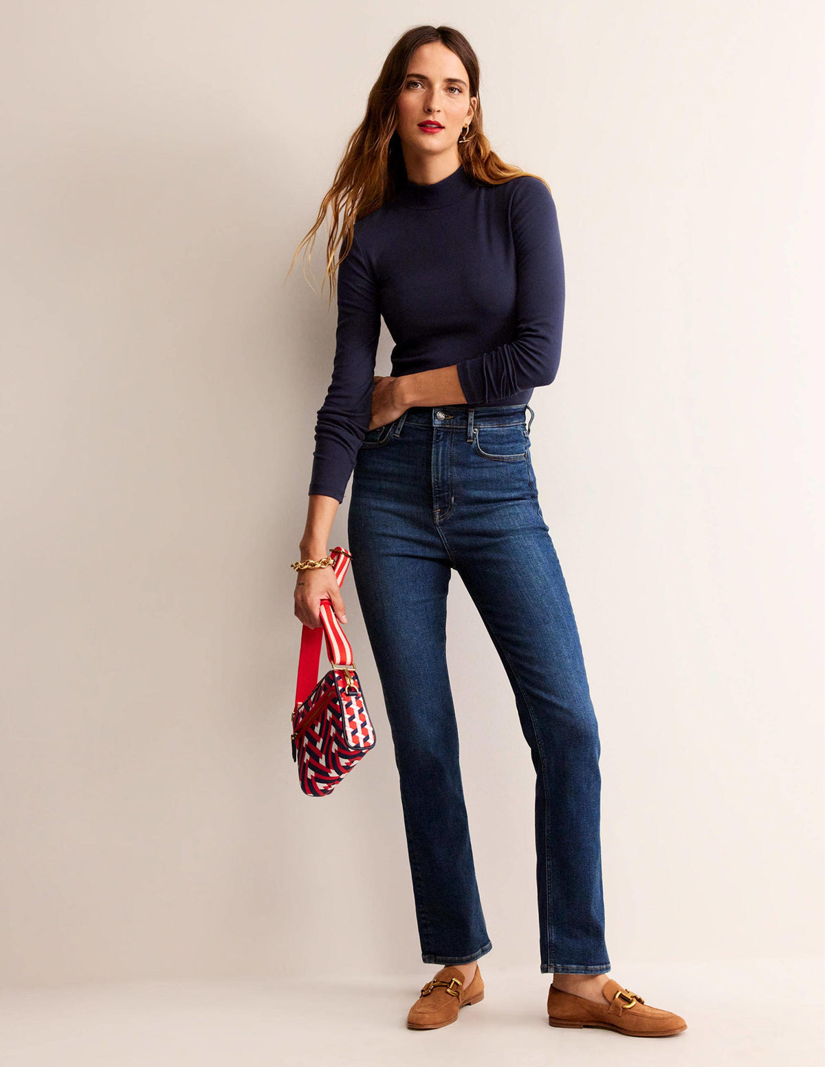 Essential High Neck Jersey Top-Navy-4