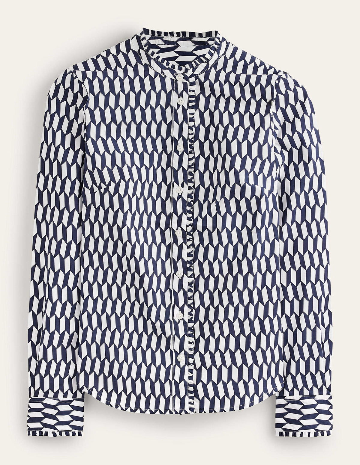 Phoebe Cotton Shirt-Ivory, Block Tile-5