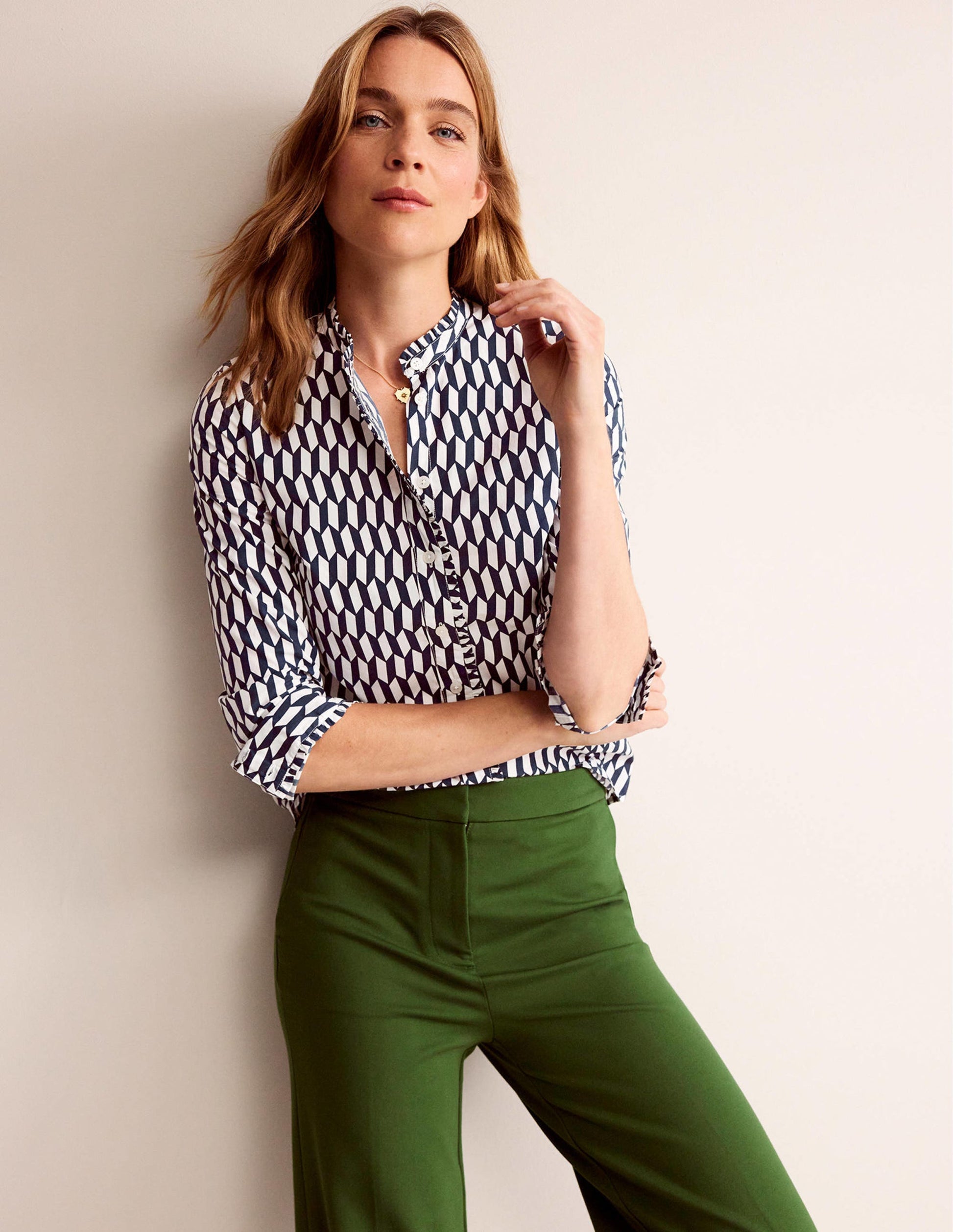 Phoebe Cotton Shirt-Ivory, Block Tile-1