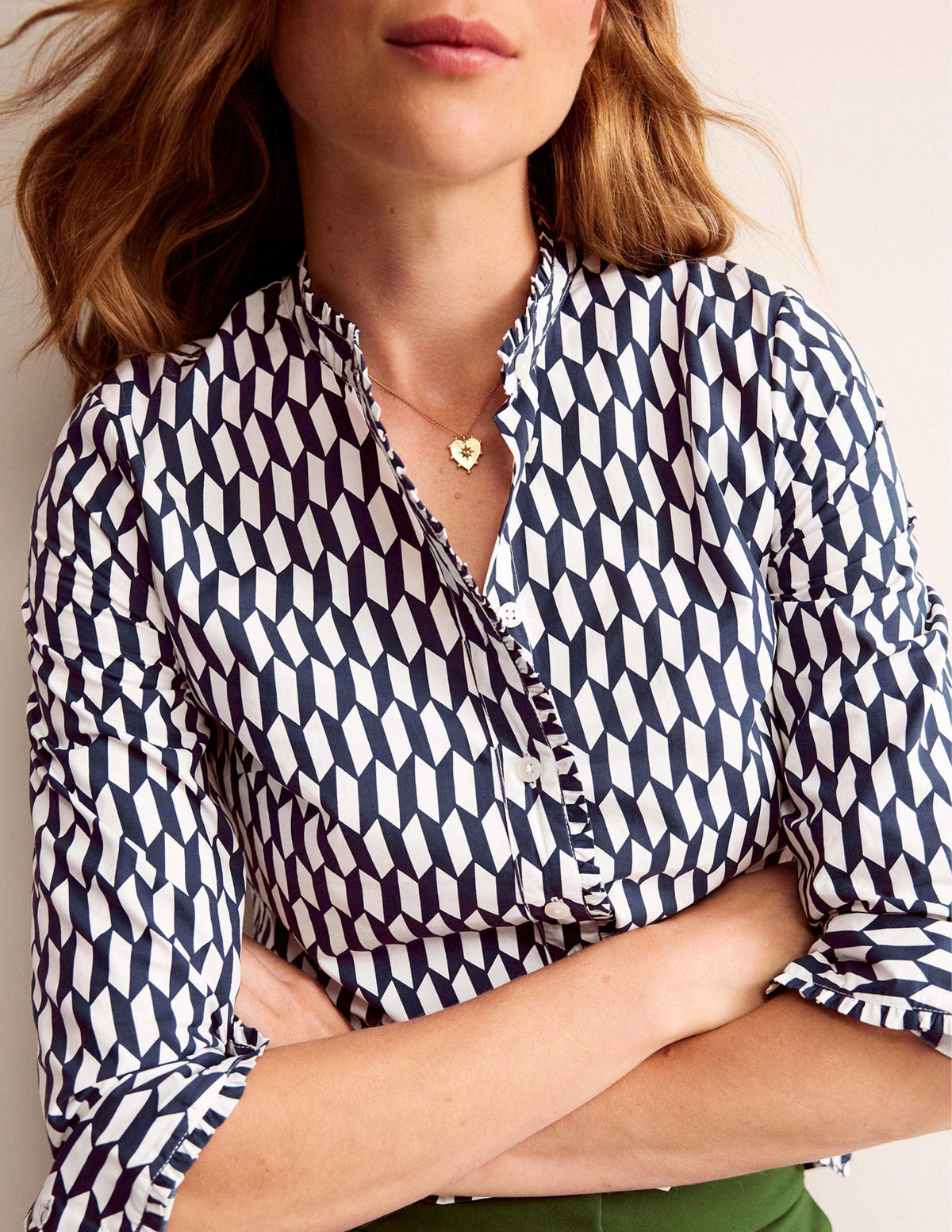 Phoebe Cotton Shirt-Ivory, Block Tile-2