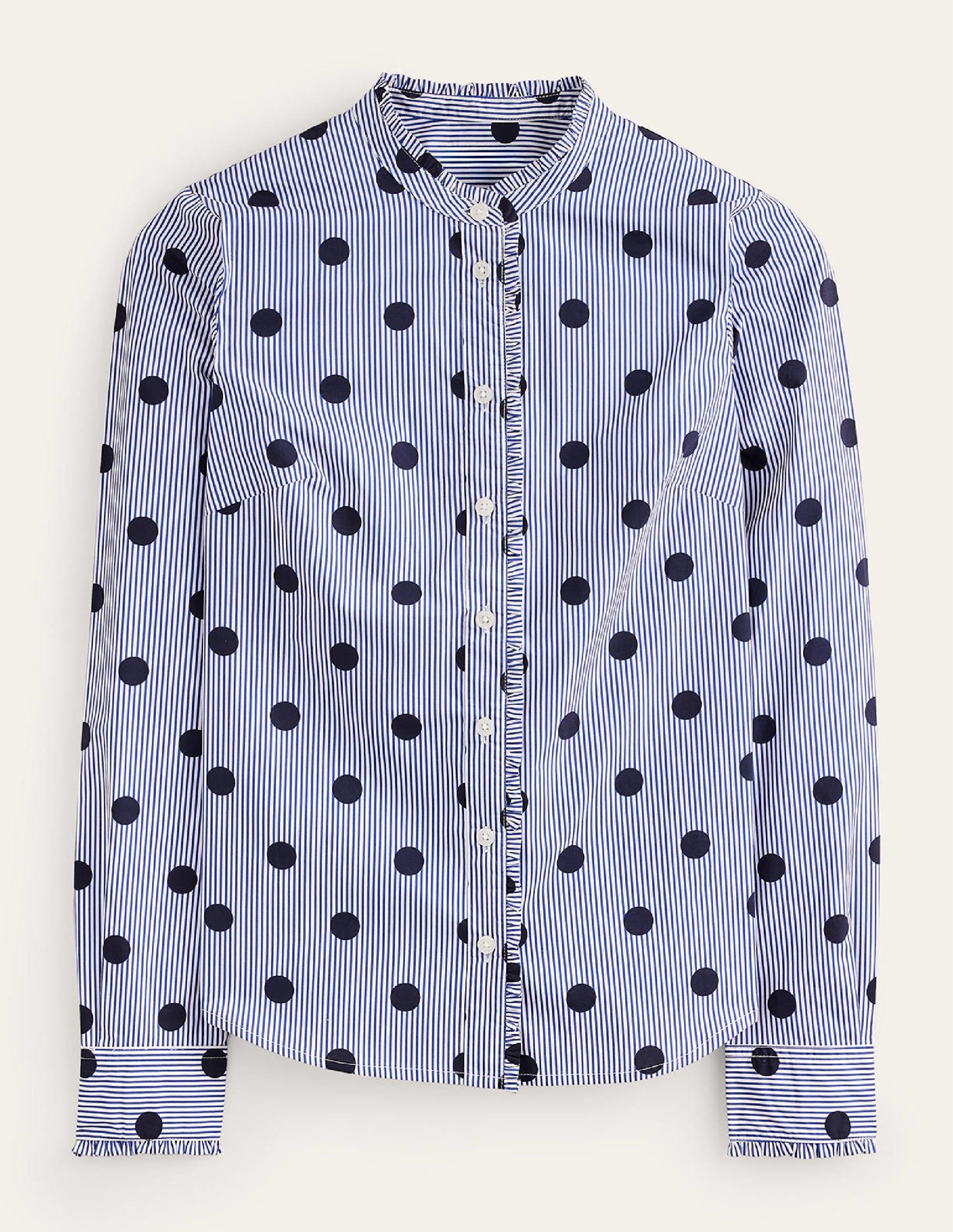Phoebe Cotton Shirt-Navy, Spot Stripe - Image 8