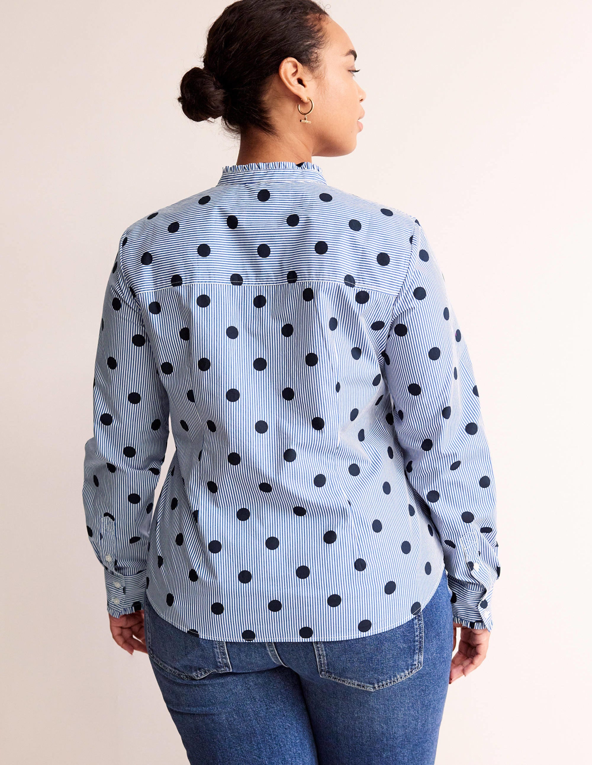Phoebe Cotton Shirt-Navy, Spot Stripe - Image 6