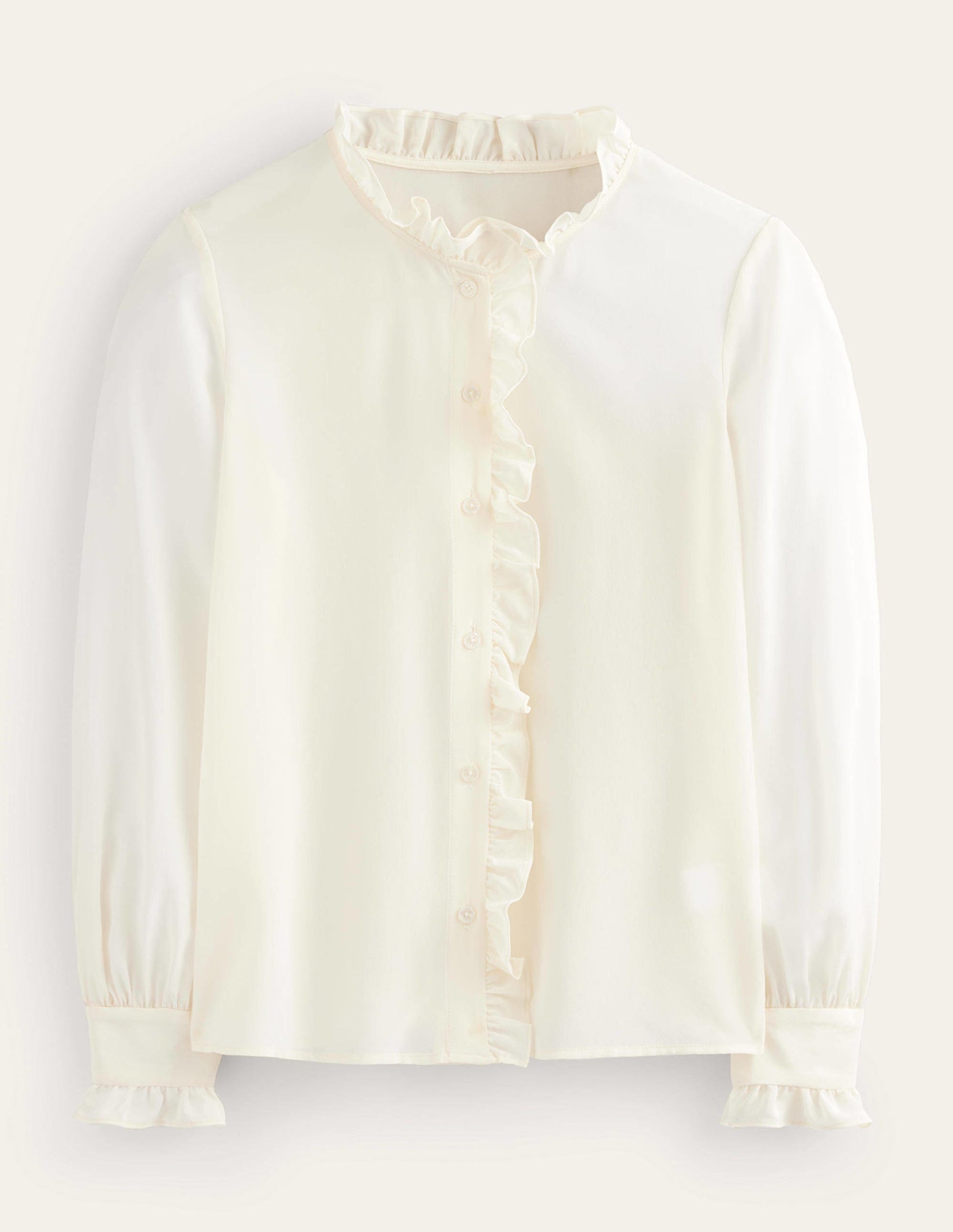 Ruffle Neck Silk Blouse-Ivory-7