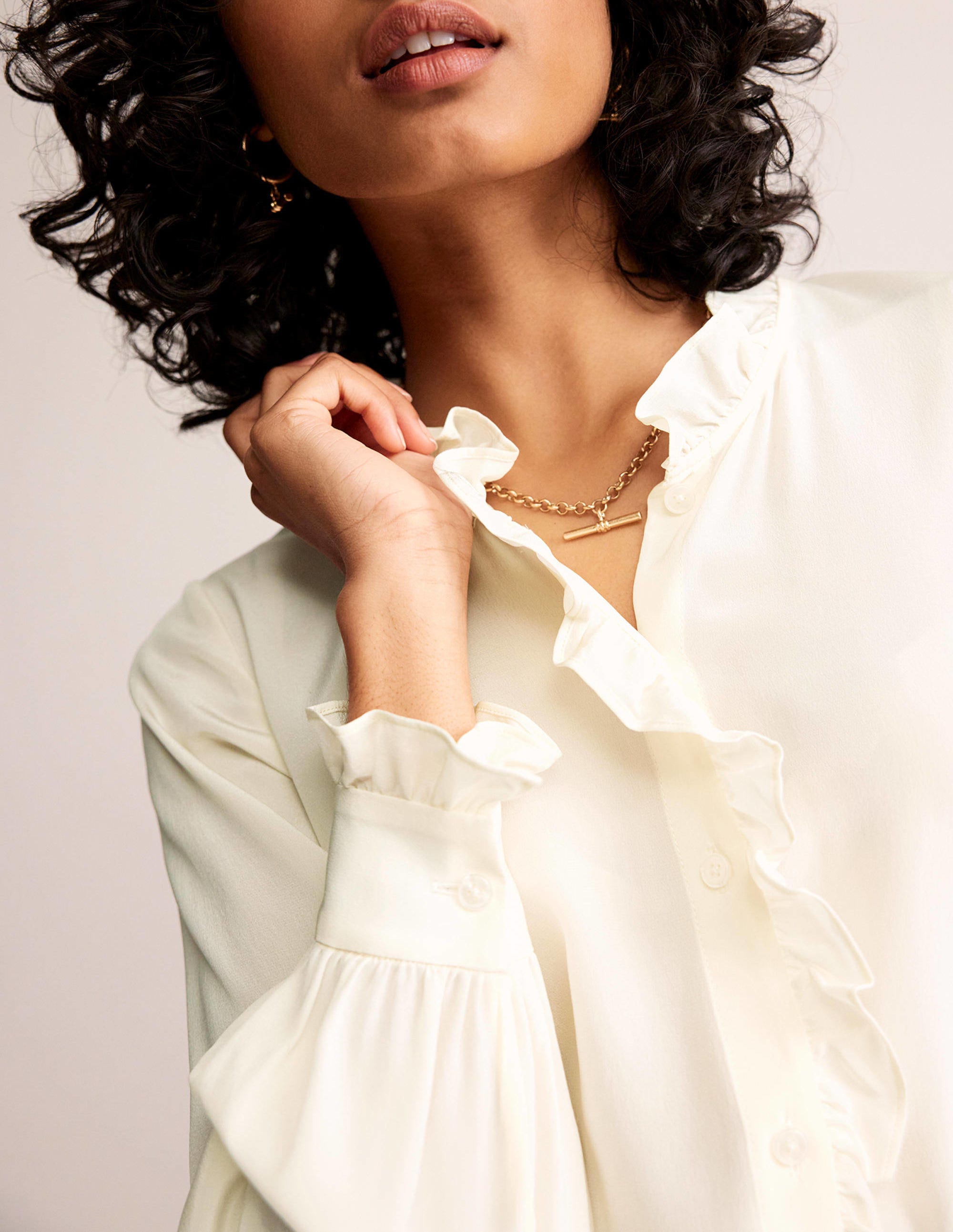 Ruffle Neck Silk Blouse-Ivory - Image 2