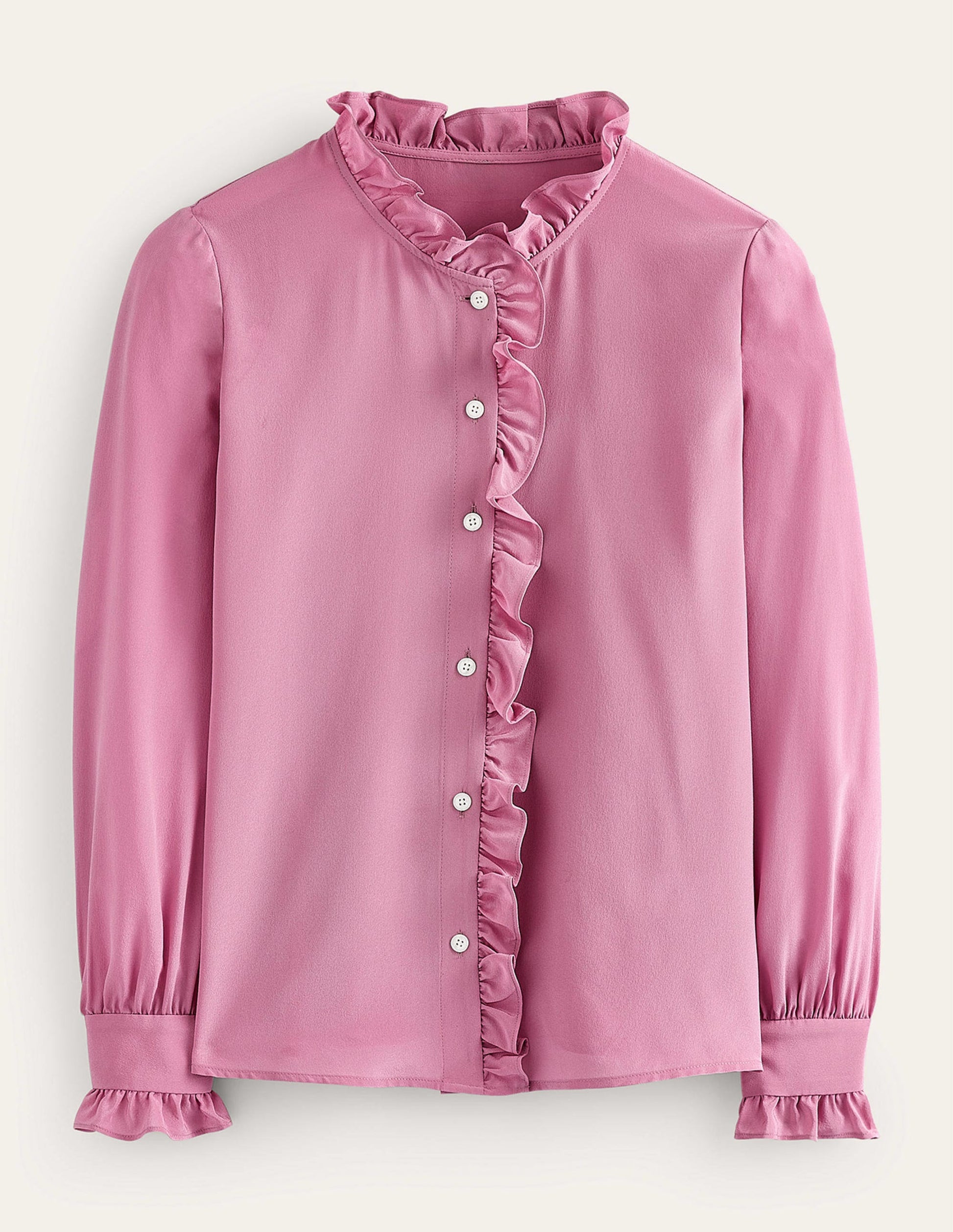 Ruffle Neck Silk Blouse-Strawberry Sherbet-6