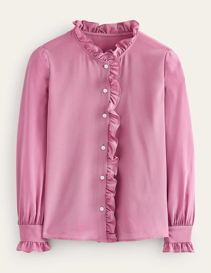 Ruffle Neck Silk Blouse-Strawberry Sherbet-6