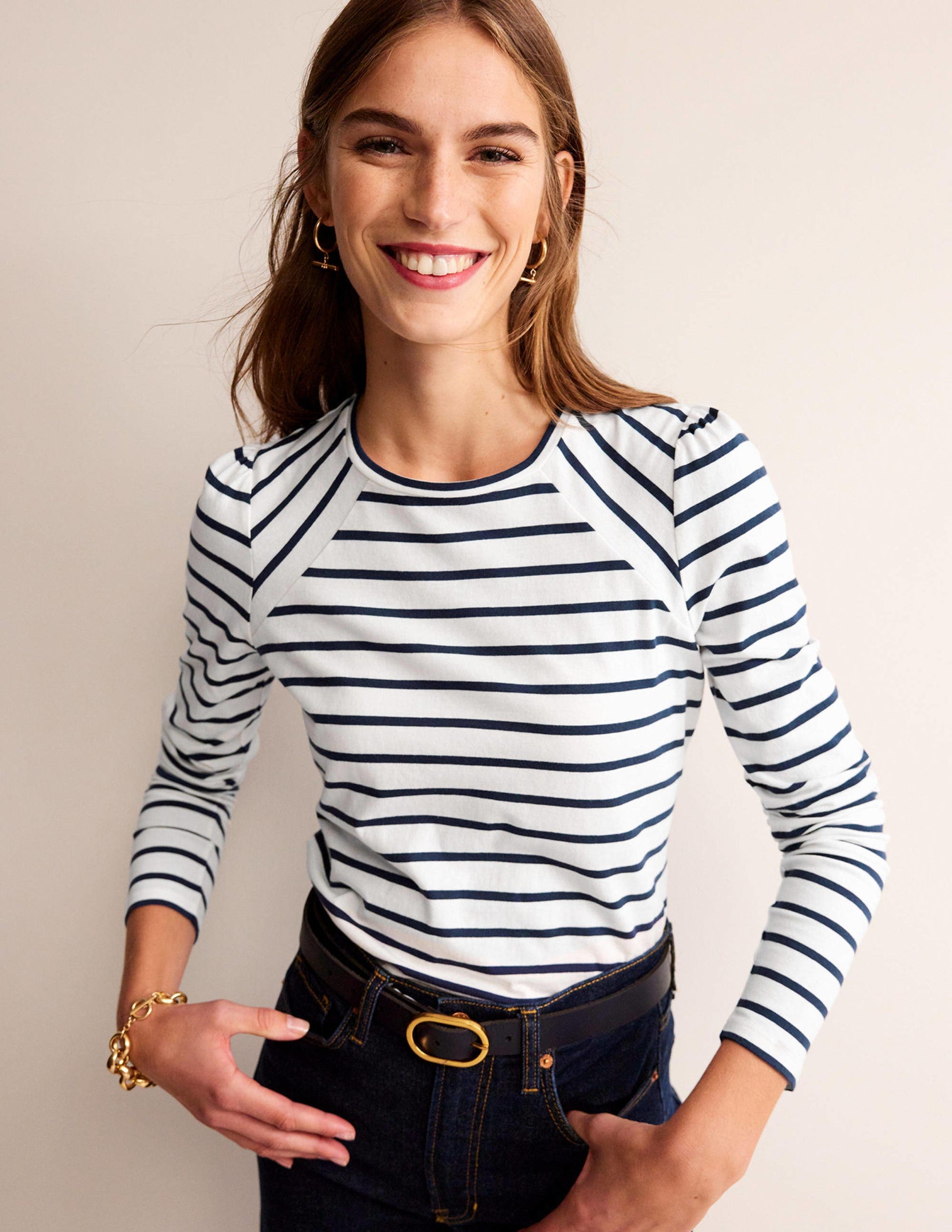 Arabella Stripe T-Shirt-Ivory, French Navy-1