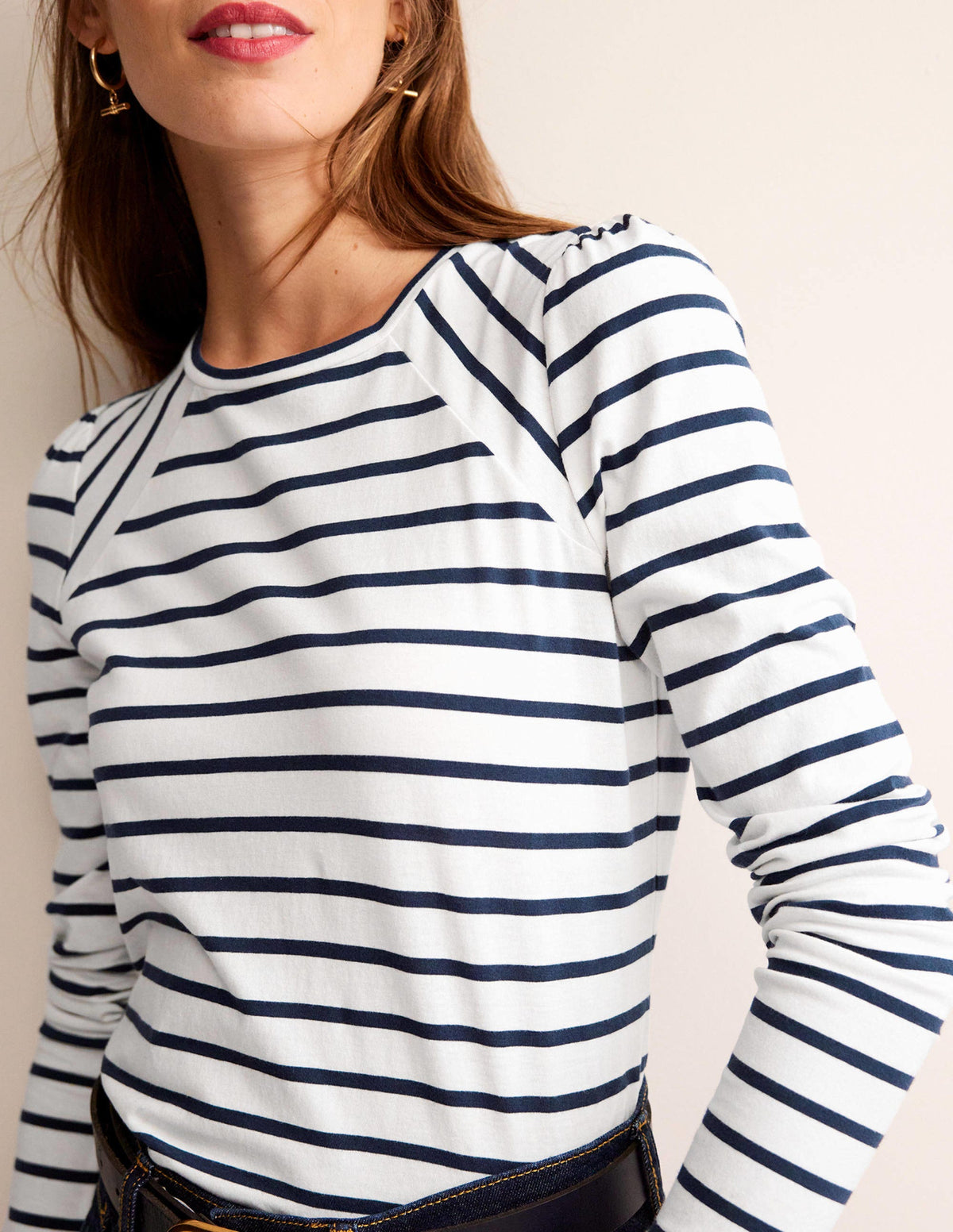 Arabella Stripe T-Shirt-Ivory, French Navy - Image 2