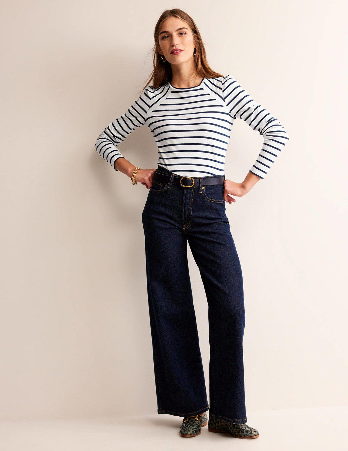 Arabella Stripe T-Shirt-Ivory, French Navy - Image 4