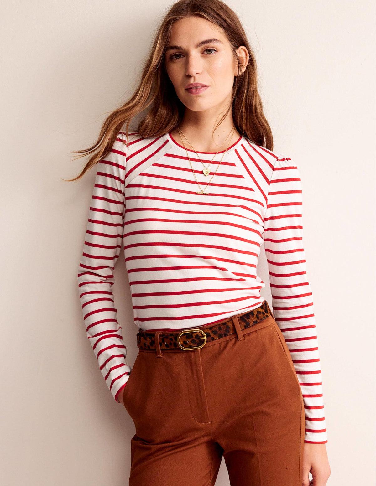 Arabella Stripe T-Shirt-Hot Pepper, Ivory - Image 1