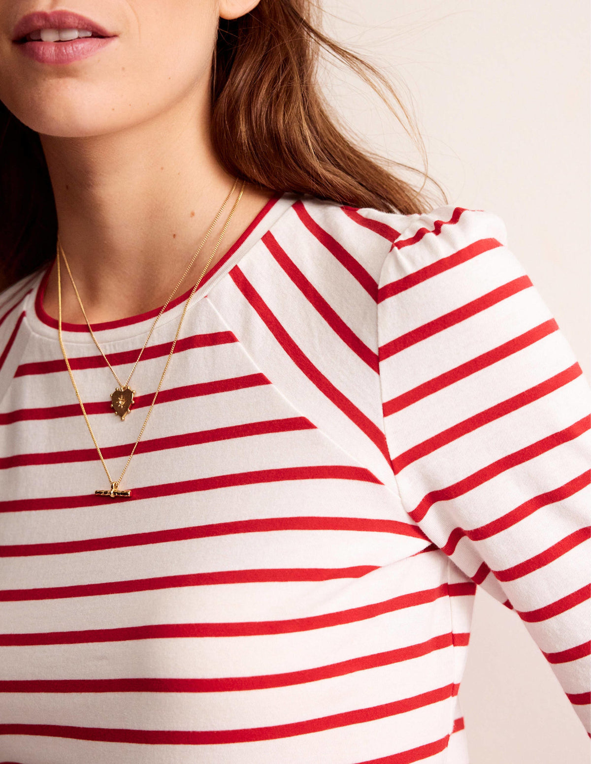 Arabella Stripe T-Shirt-Hot Pepper, Ivory - Image 2