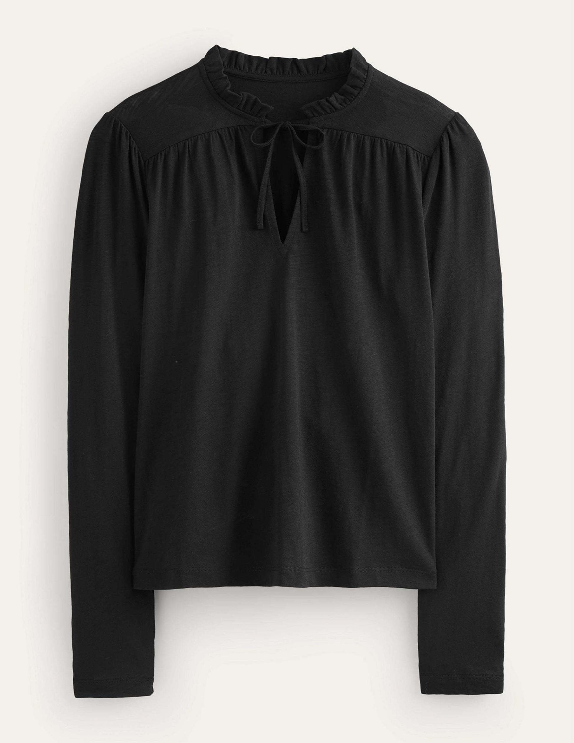Ruffle V Neck Top-Black-5