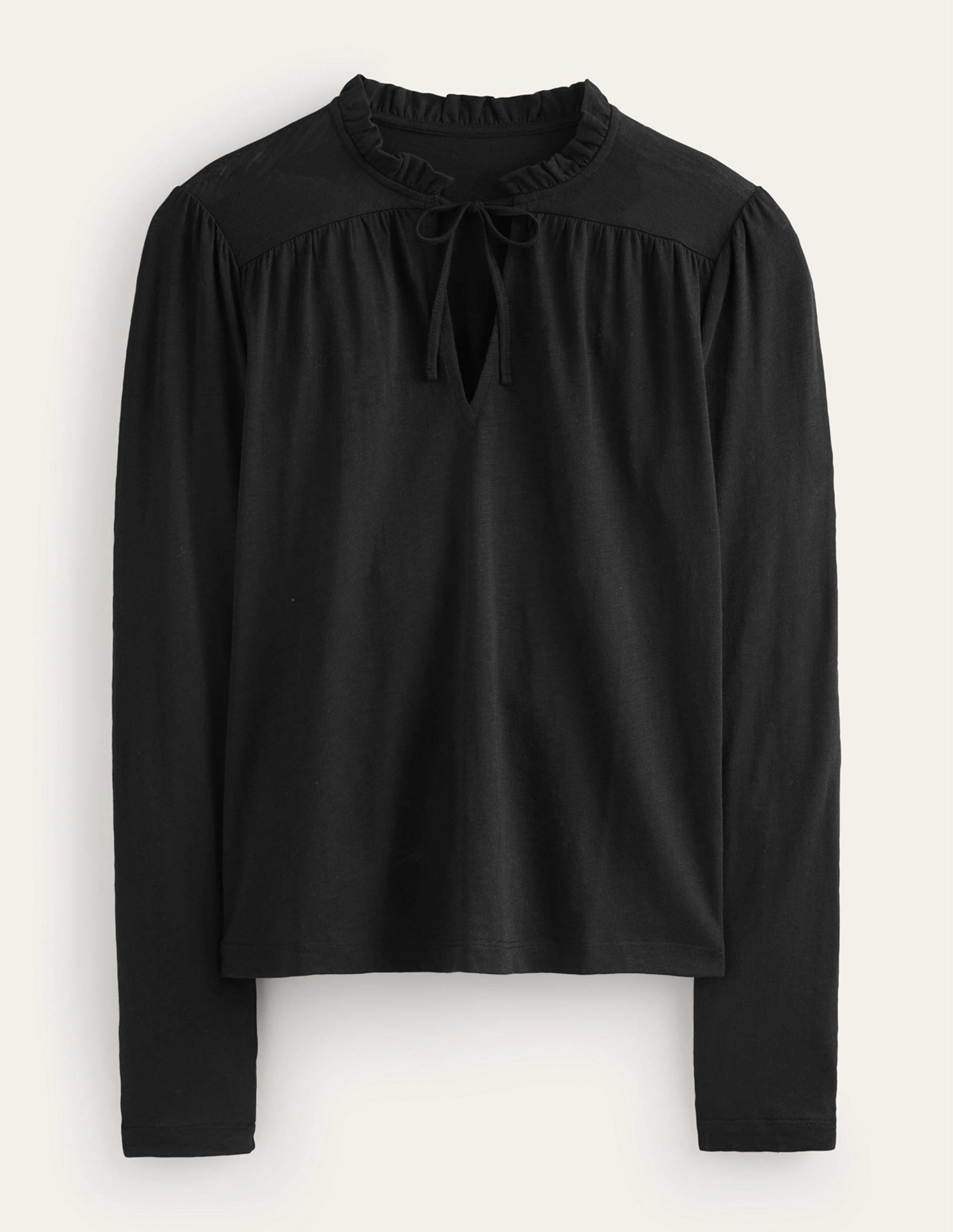 Ruffle V Neck Top-Black - Image 5