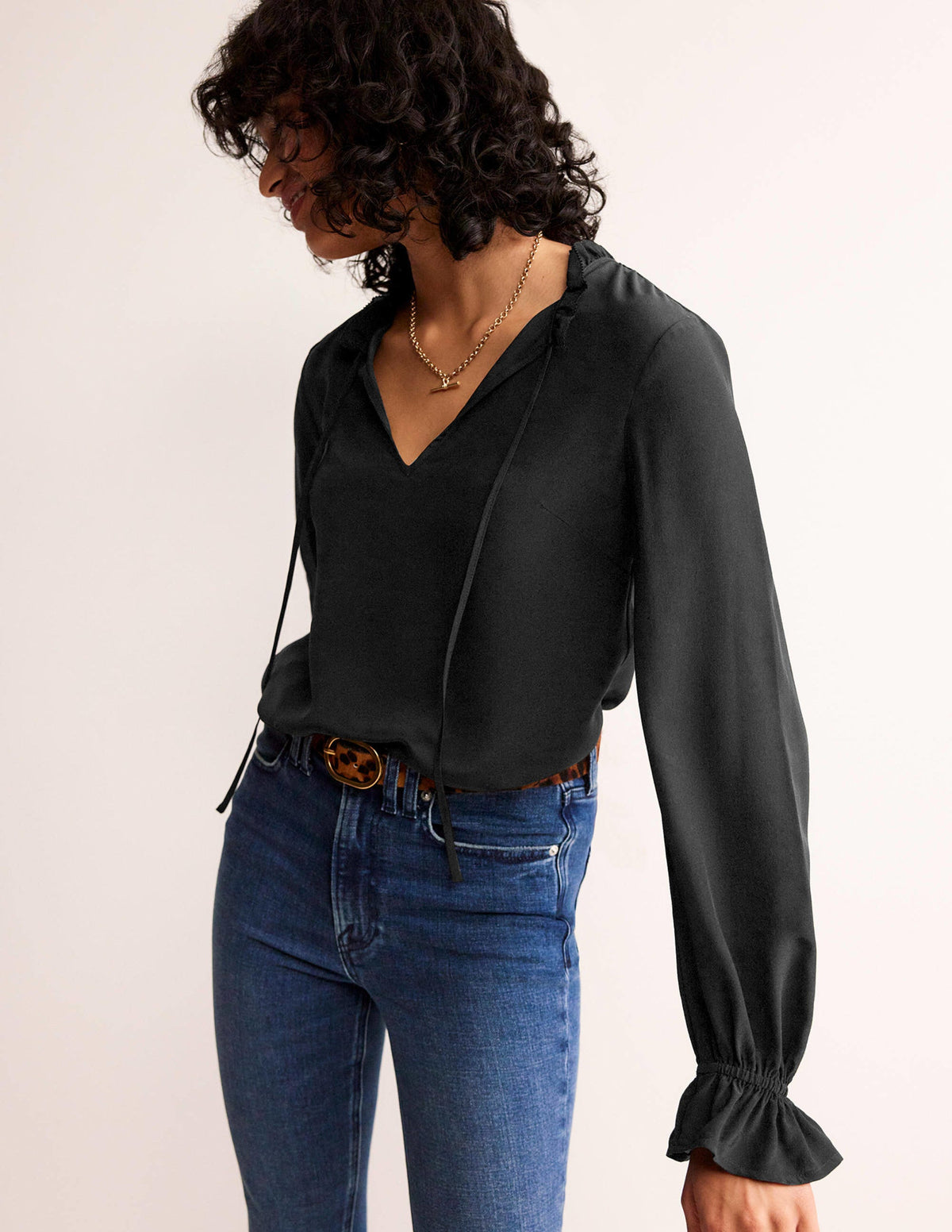 Silk Romantic Blouse-Black-1