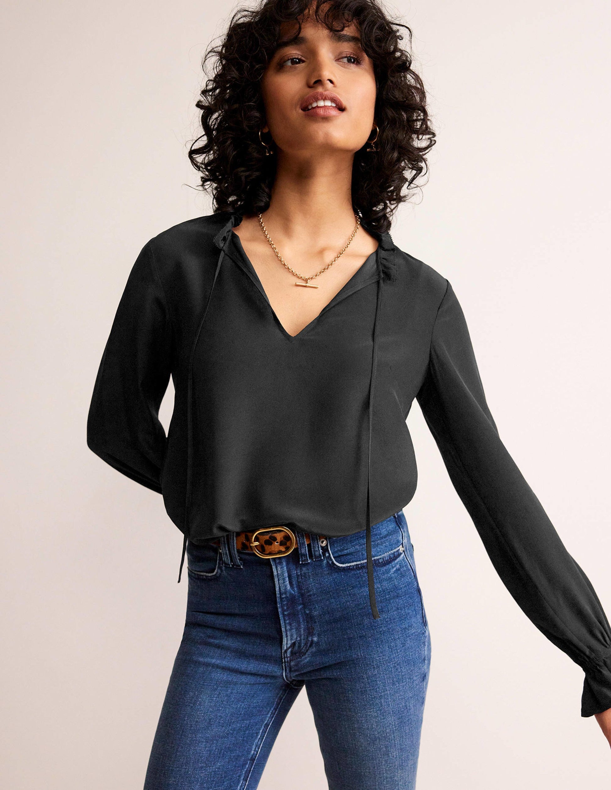 Silk Romantic Blouse-Black-4