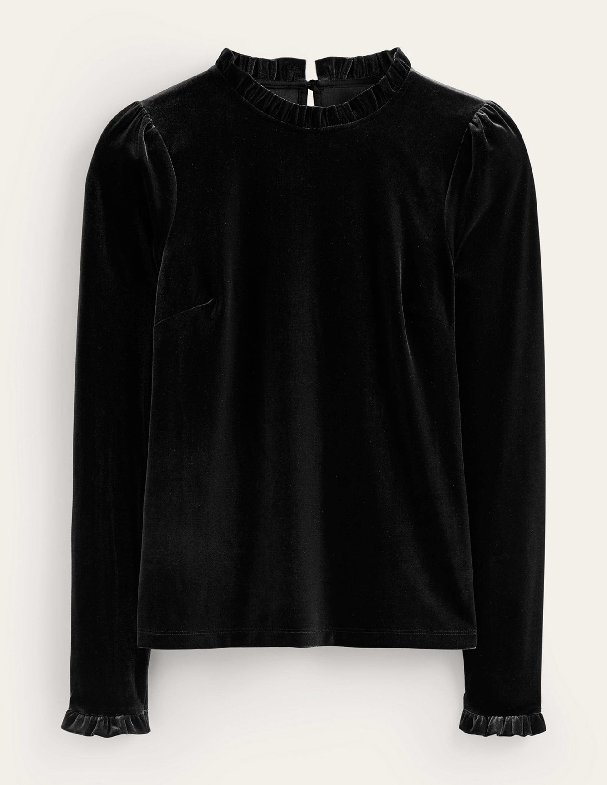 Velvet Frill-Trim Top-Black-6