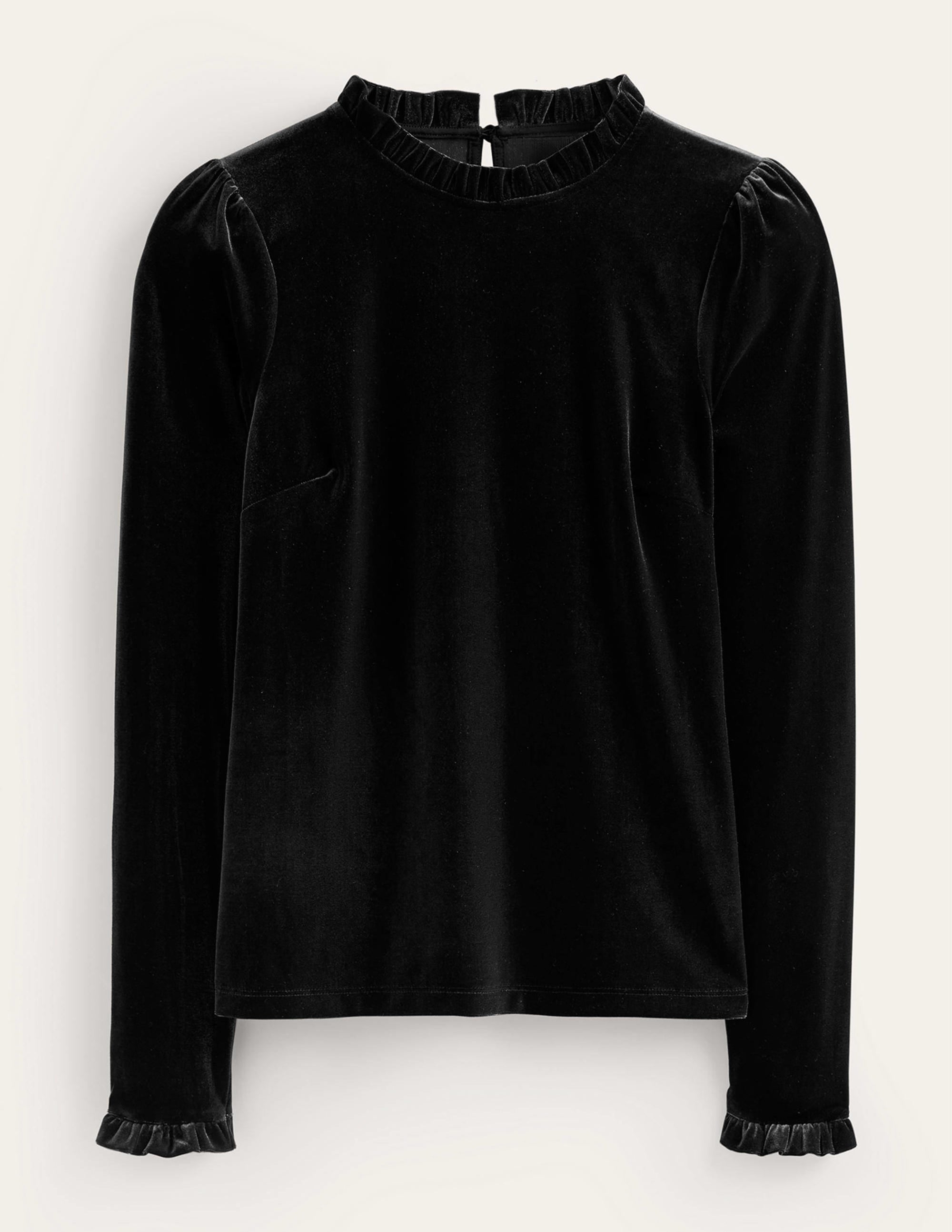 Velvet Frill-Trim Top-Black - Image 6