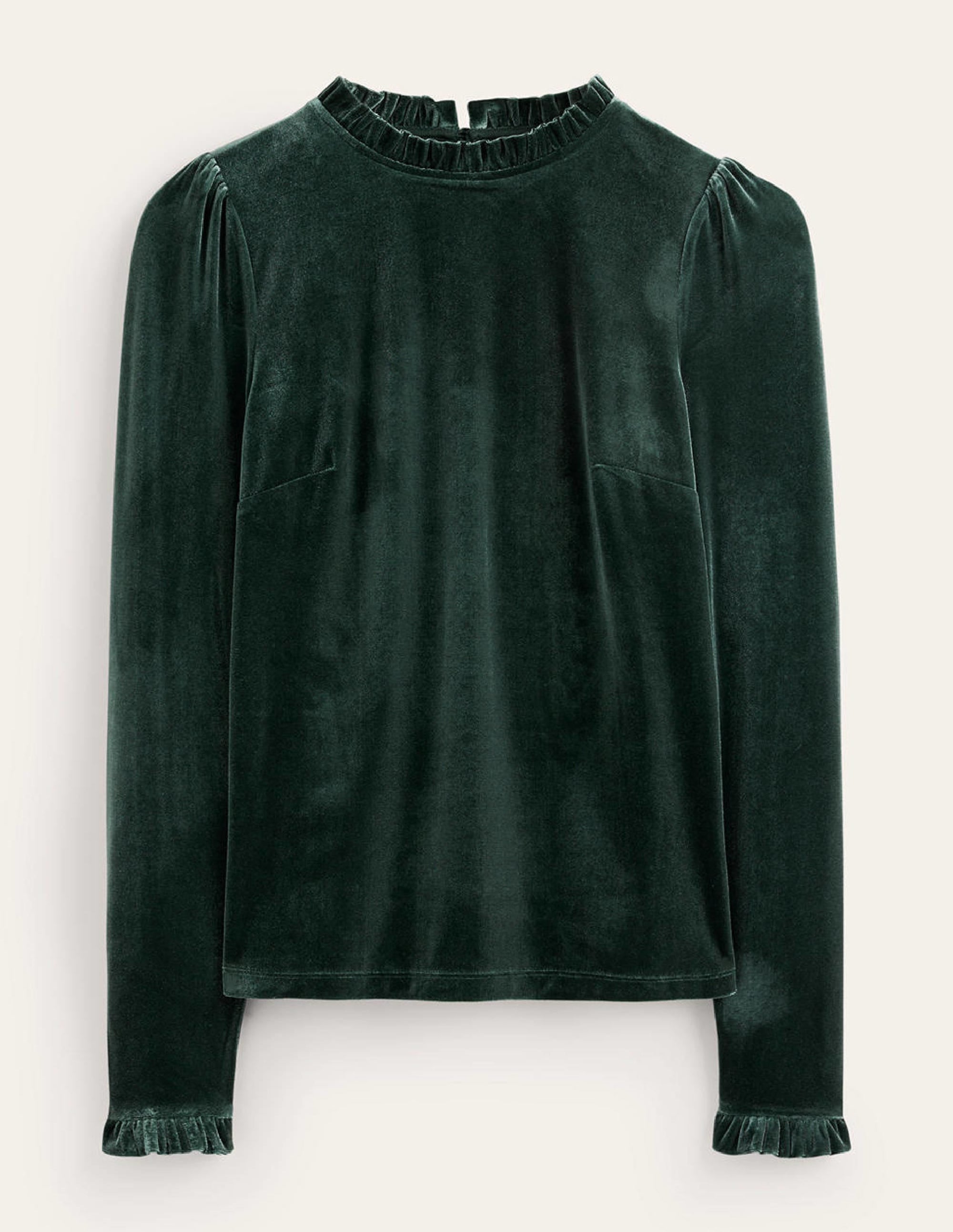 Velvet Frill-Trim Top-Chatsworth Green - Image 6