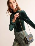 Velvet Frill-Trim Top-Chatsworth Green
